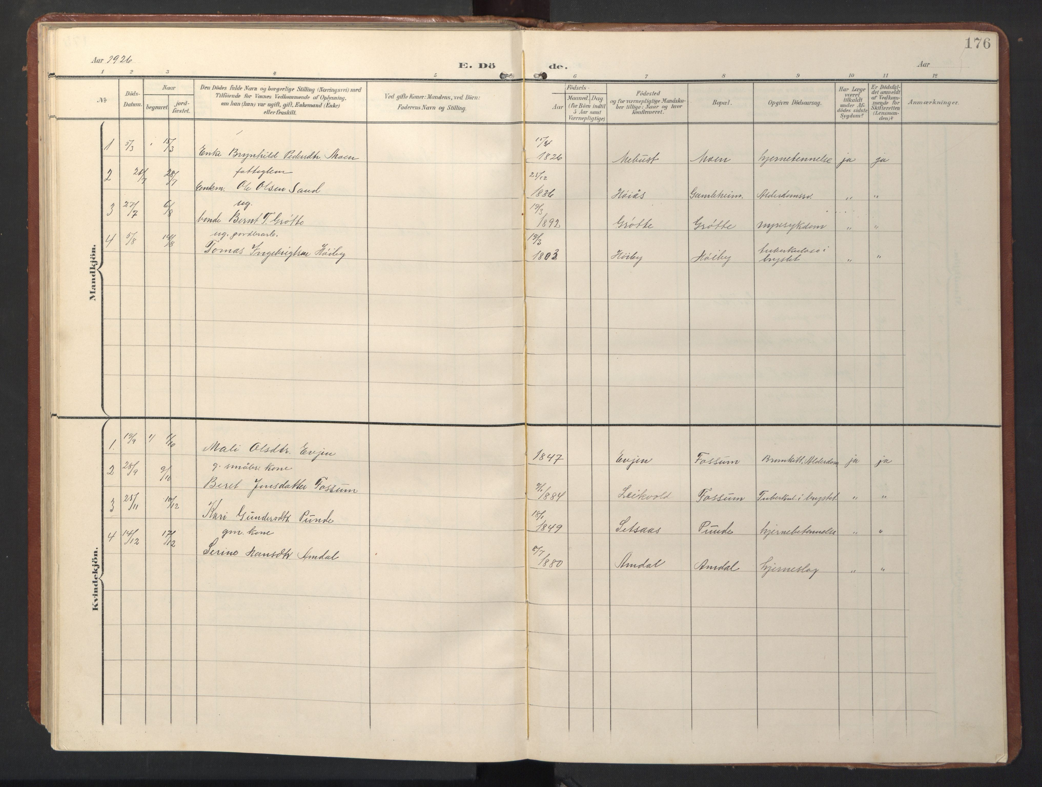 Ministerialprotokoller, klokkerbøker og fødselsregistre - Sør-Trøndelag, SAT/A-1456/696/L1161: Parish register (copy) no. 696C01, 1902-1950, p. 176