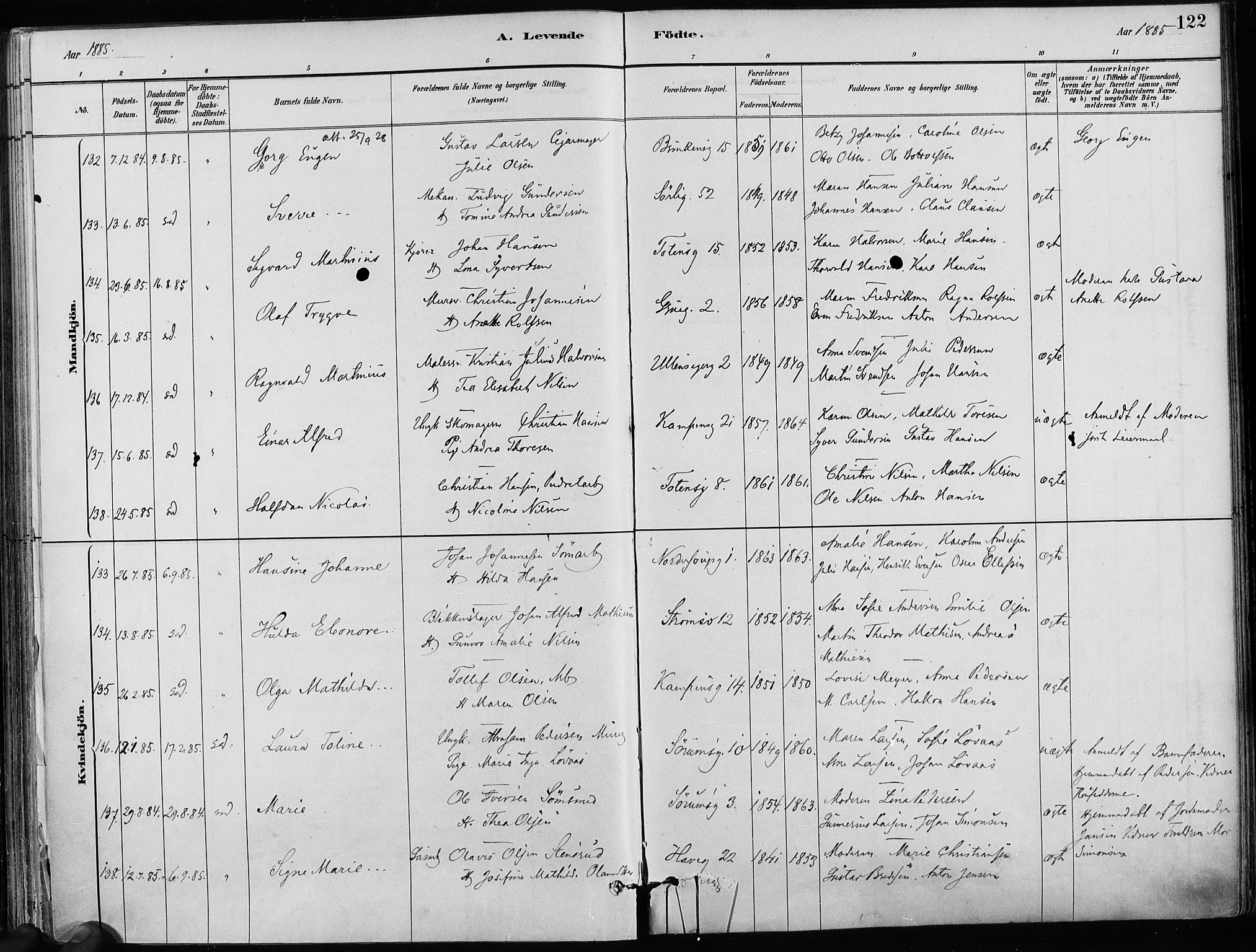 Kampen prestekontor Kirkebøker, AV/SAO-A-10853/F/Fa/L0001: Parish register (official) no. I 1, 1880-1886, p. 122