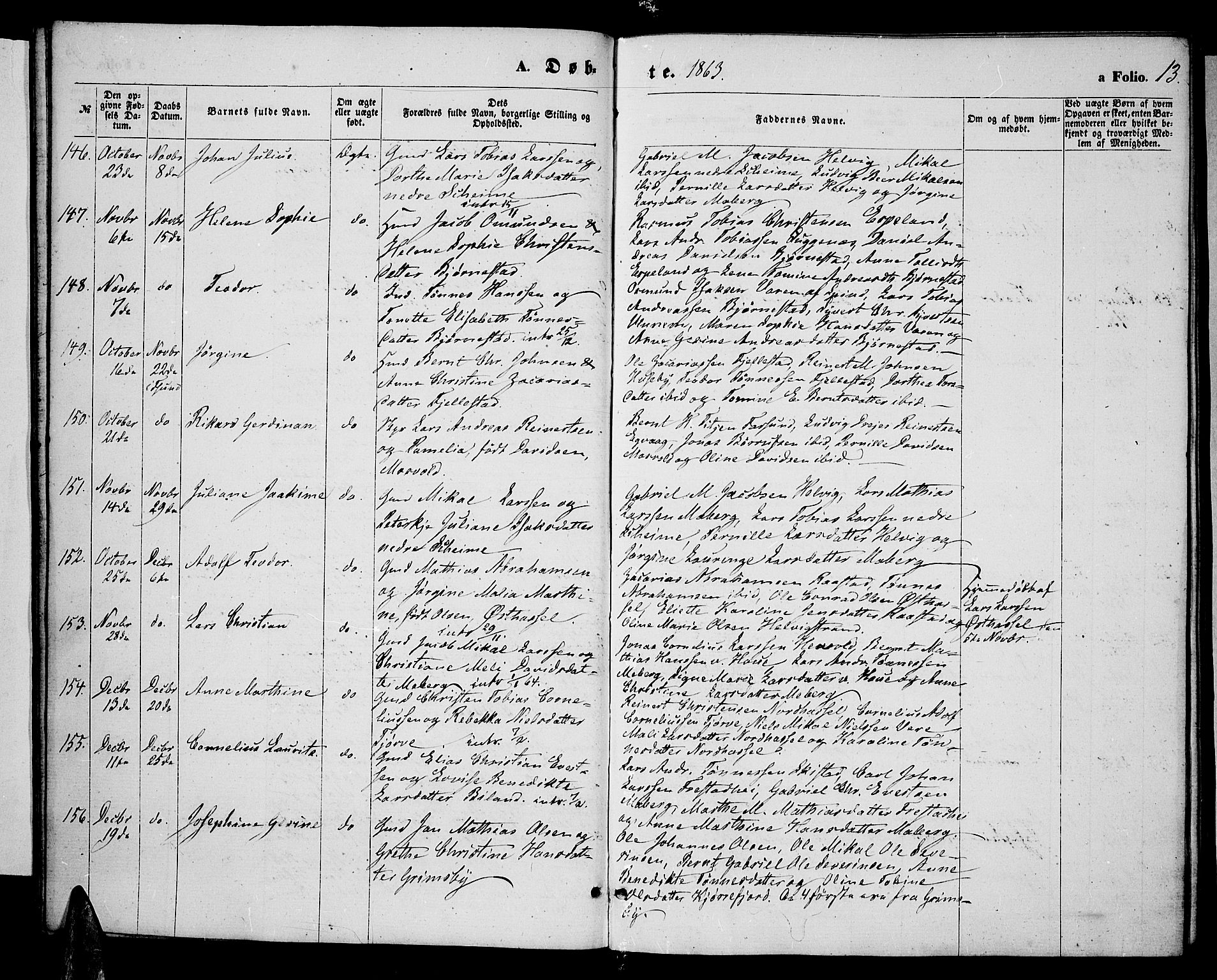 Lista sokneprestkontor, AV/SAK-1111-0027/F/Fb/L0003: Parish register (copy) no. B 3, 1862-1877, p. 13