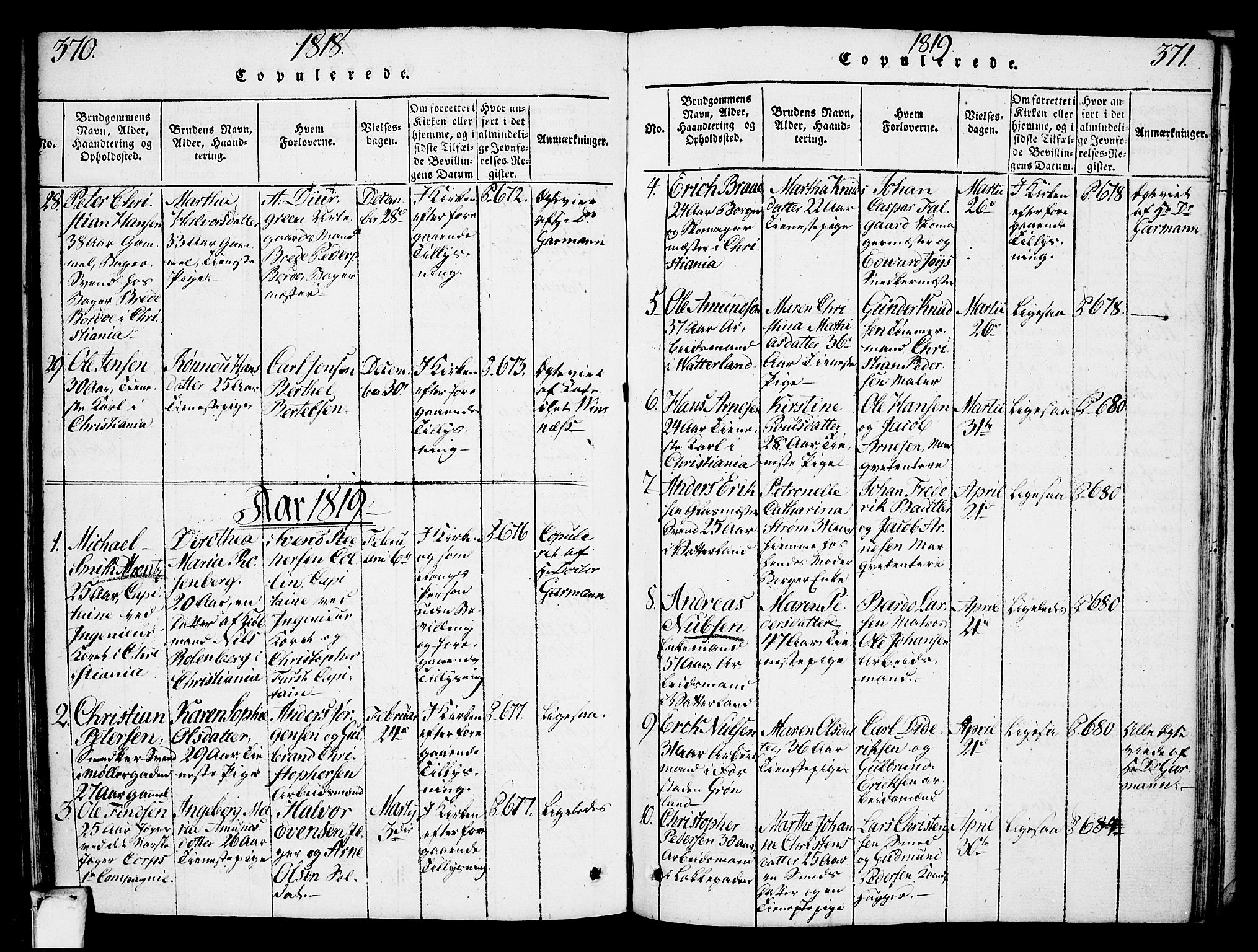 Oslo domkirke Kirkebøker, SAO/A-10752/F/Fa/L0007: Parish register (official) no. 7, 1817-1824, p. 370-371