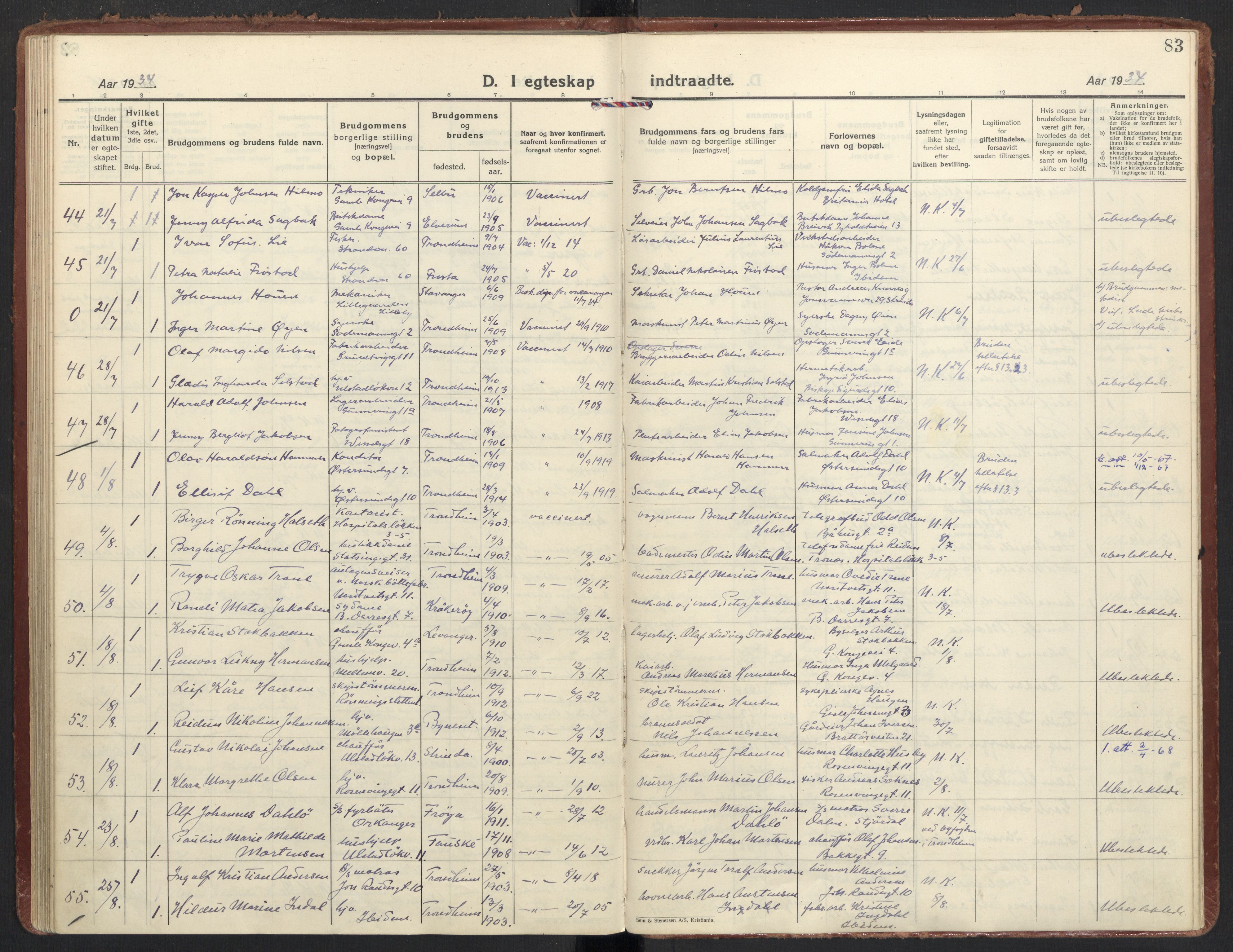 Ministerialprotokoller, klokkerbøker og fødselsregistre - Sør-Trøndelag, AV/SAT-A-1456/605/L0249: Parish register (official) no. 605A11, 1925-1936, p. 83