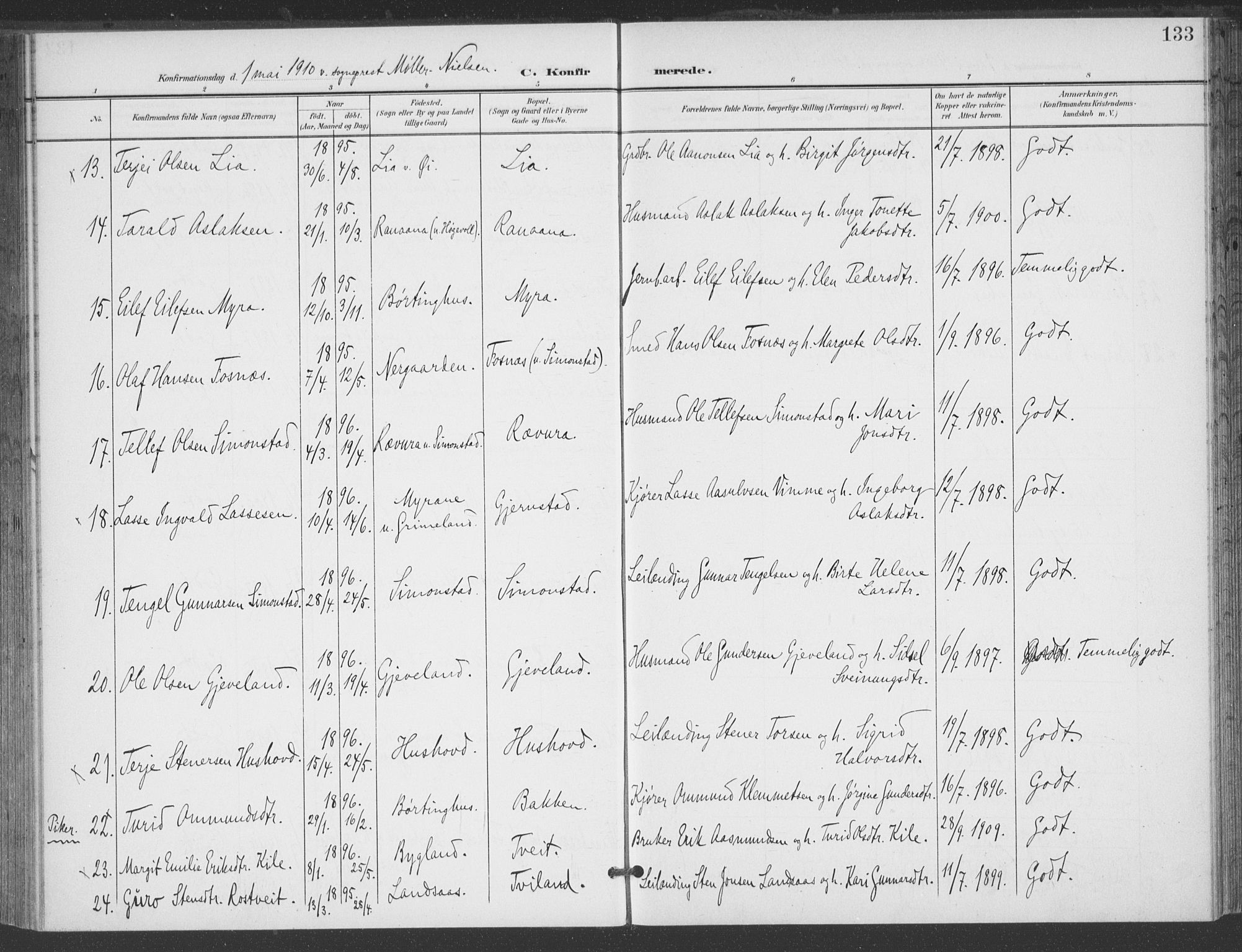 Åmli sokneprestkontor, AV/SAK-1111-0050/F/Fa/Fac/L0012: Parish register (official) no. A 12, 1900-1914, p. 133