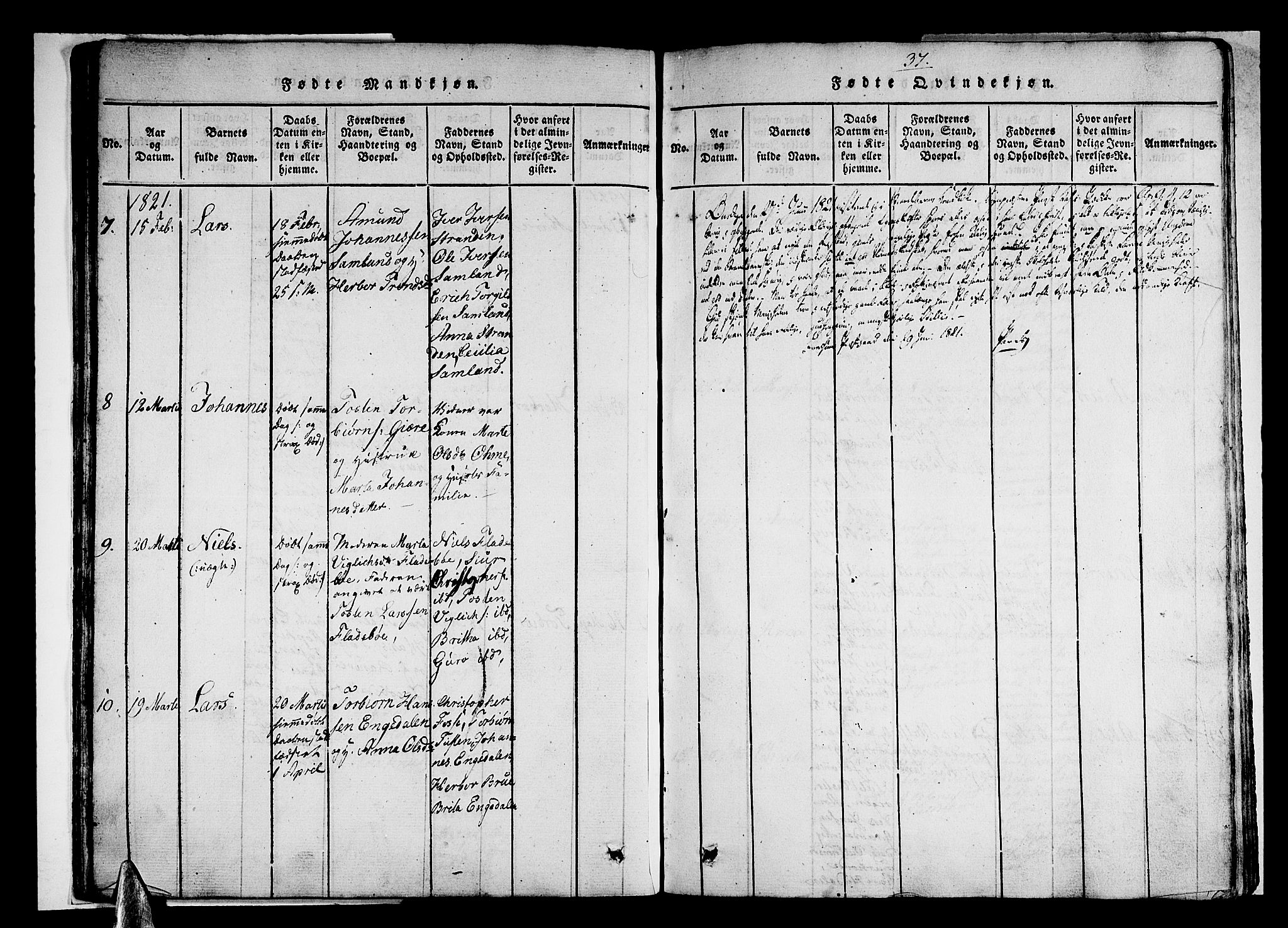 Strandebarm sokneprestembete, AV/SAB-A-78401/H/Haa: Parish register (official) no. A 5, 1816-1826, p. 37