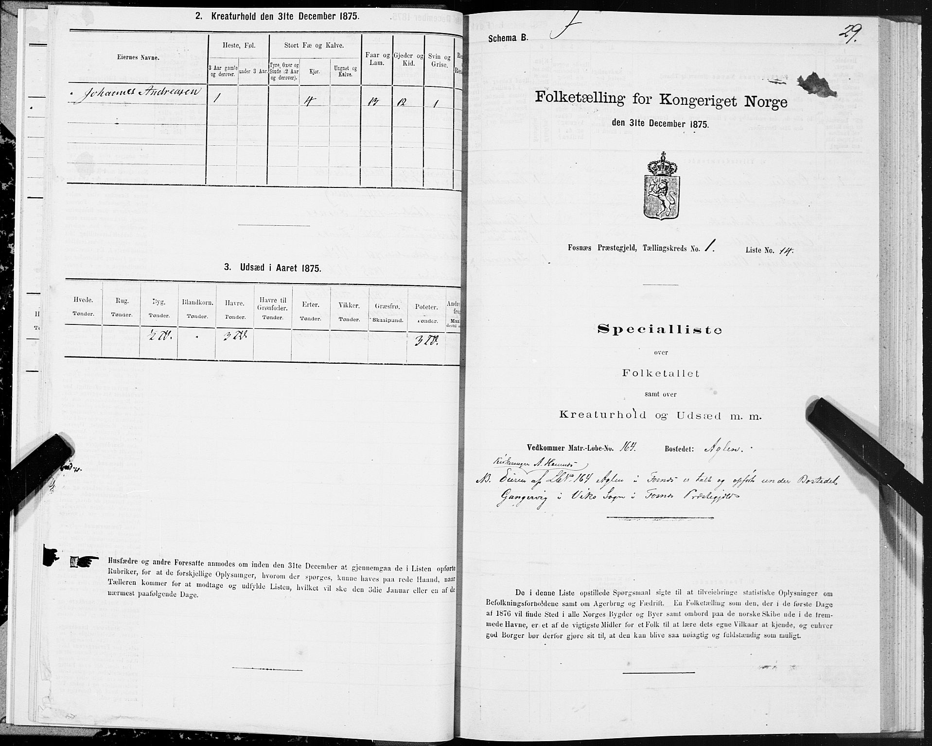 SAT, 1875 census for 1748P Fosnes, 1875, p. 1029