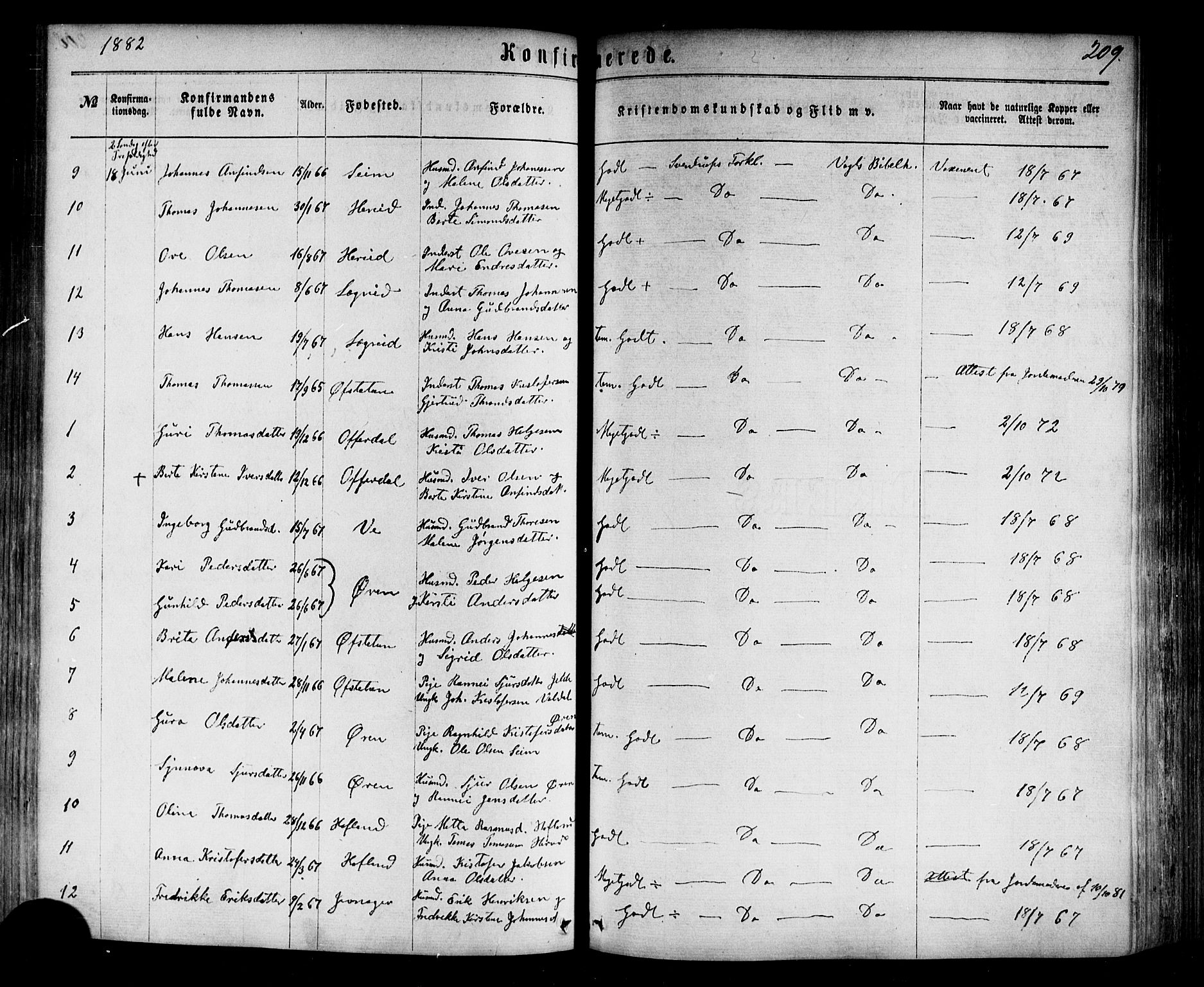 Årdal sokneprestembete, SAB/A-81701: Parish register (official) no. A 3, 1863-1886, p. 209