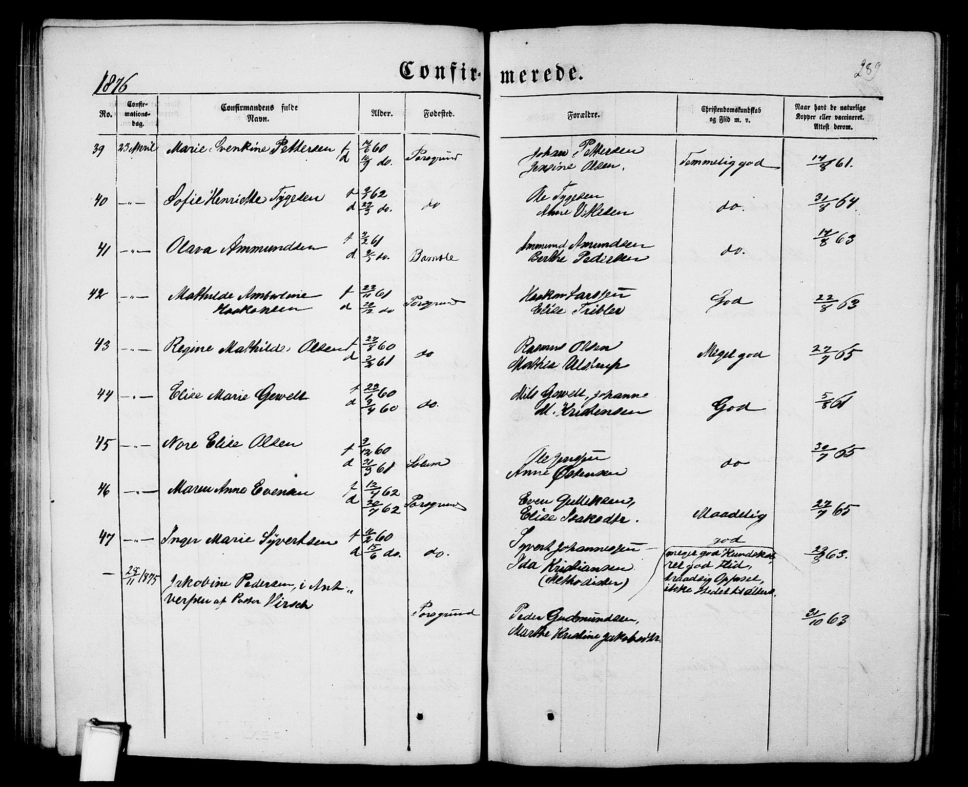 Porsgrunn kirkebøker , SAKO/A-104/G/Gb/L0004: Parish register (copy) no. II 4, 1853-1882, p. 289