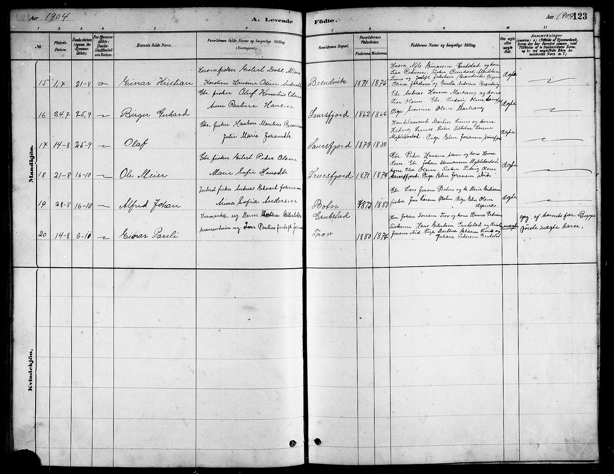 Ministerialprotokoller, klokkerbøker og fødselsregistre - Nordland, AV/SAT-A-1459/857/L0828: Parish register (copy) no. 857C03, 1879-1908, p. 123