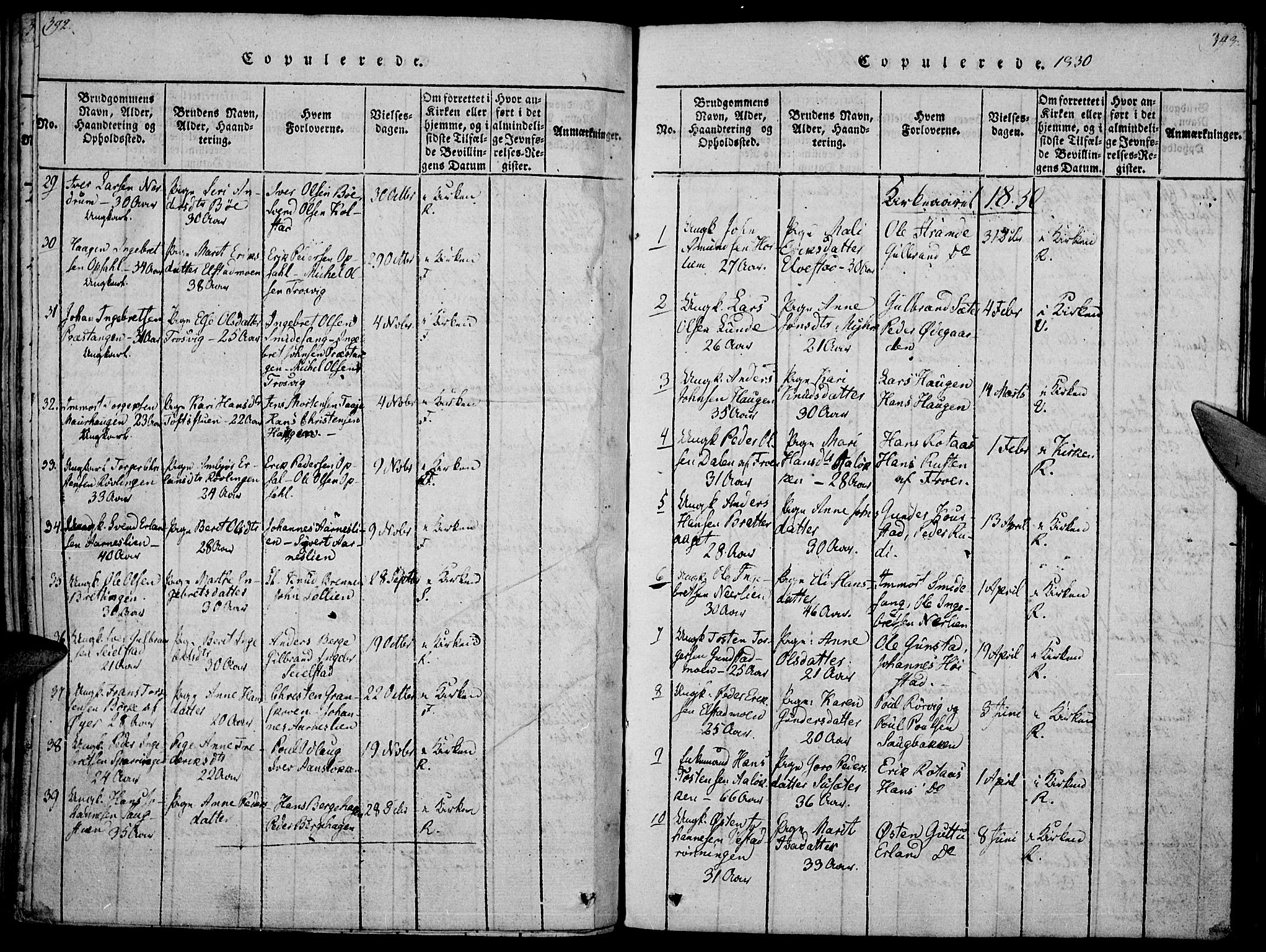 Ringebu prestekontor, SAH/PREST-082/H/Ha/Haa/L0004: Parish register (official) no. 4, 1821-1839, p. 392-393