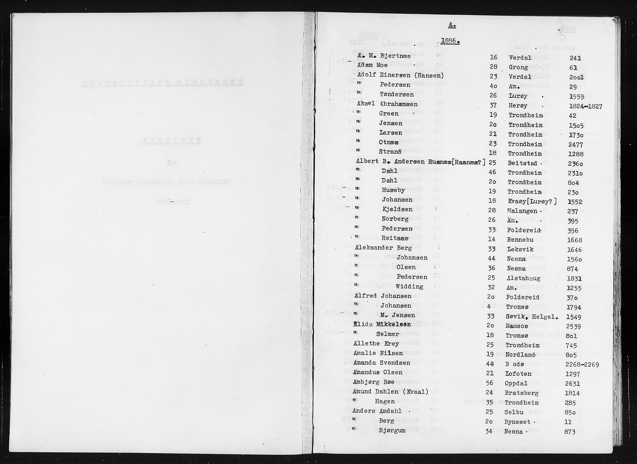 Trondheim politikammer, SAT/A-1887/1/32/L0019/0003: Registre til emigrantprotokollene / Fornavnsregister, 1886-1890