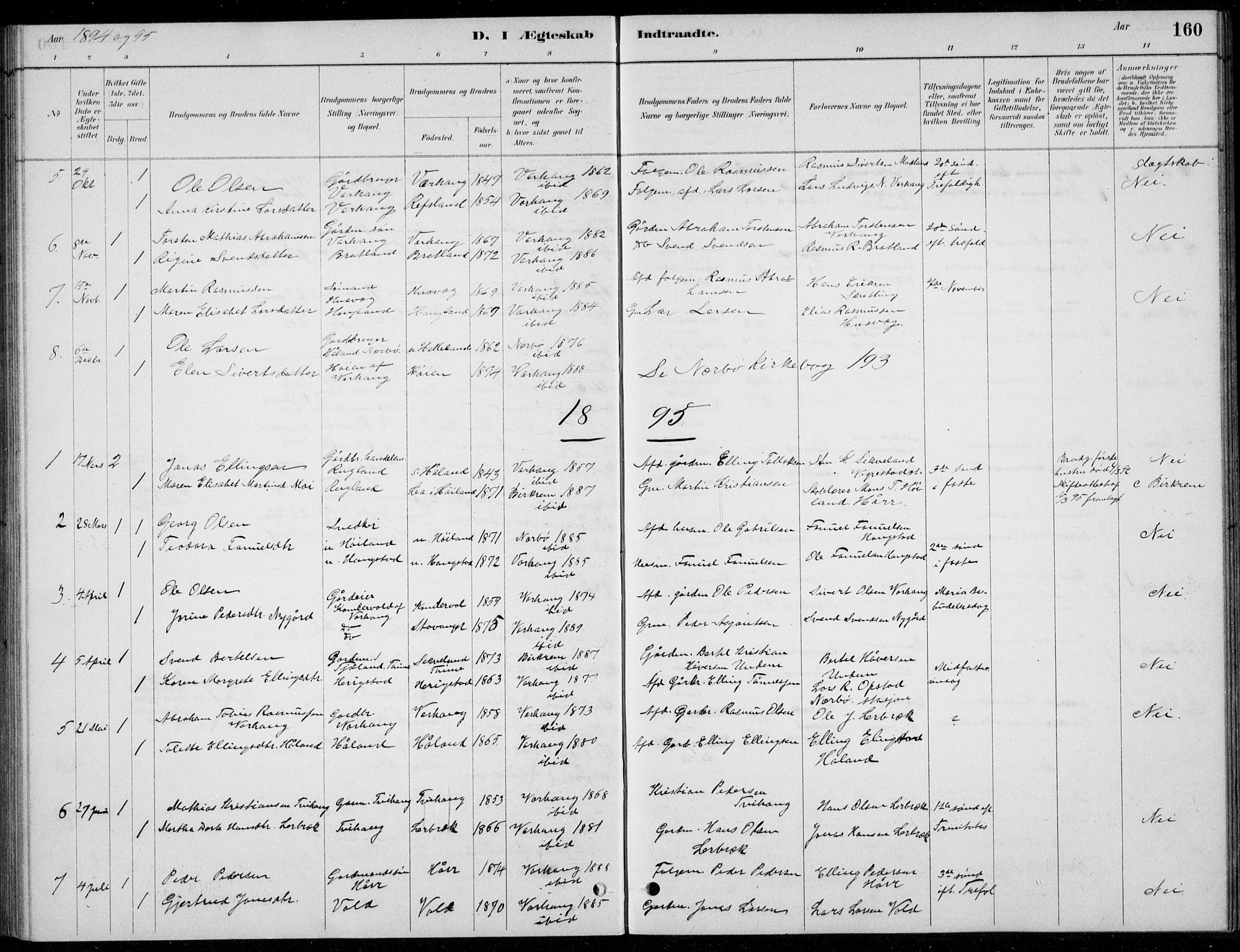 Hå sokneprestkontor, SAST/A-101801/001/30BB/L0004: Parish register (copy) no. B 4, 1883-1899, p. 160