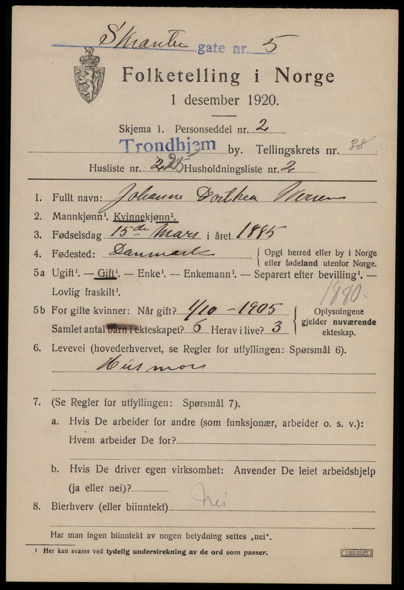 SAT, 1920 census for Trondheim, 1920, p. 87248