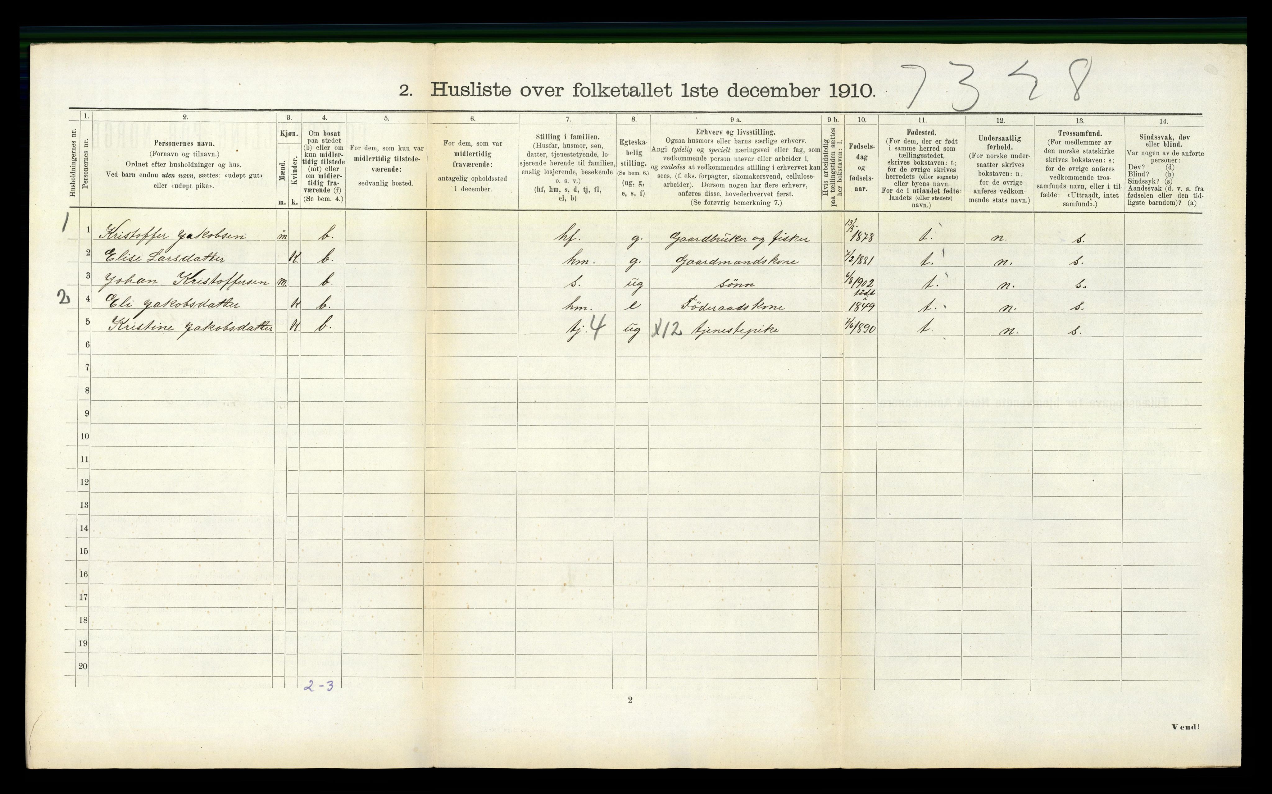 RA, 1910 census for Selje, 1910, p. 479