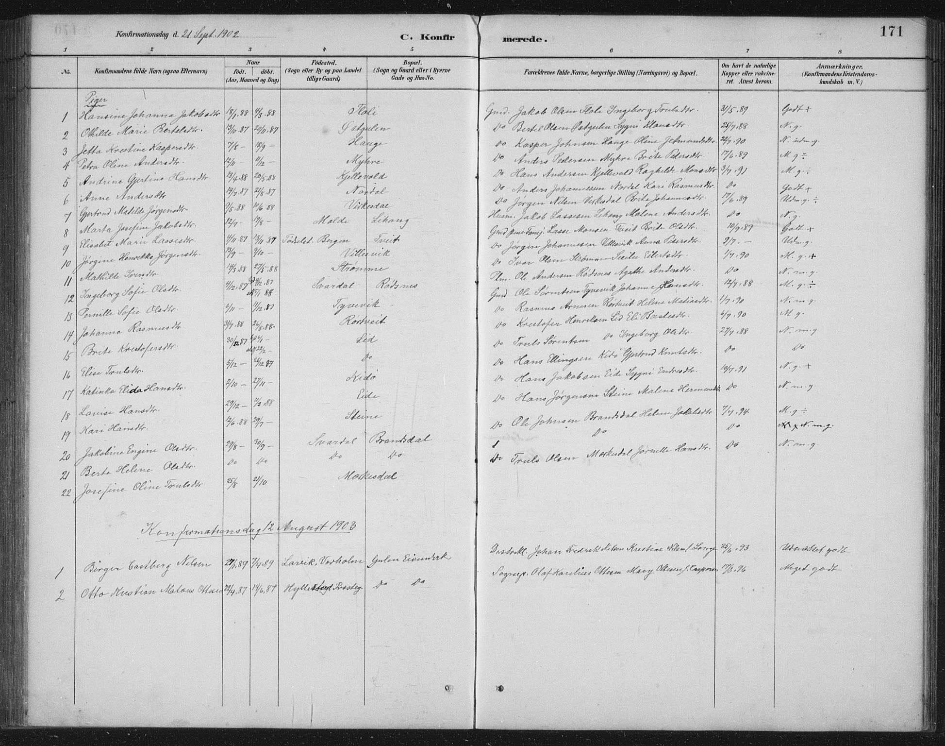 Gulen sokneprestembete, SAB/A-80201/H/Hab/Habb/L0003: Parish register (copy) no. B 3, 1884-1907, p. 171