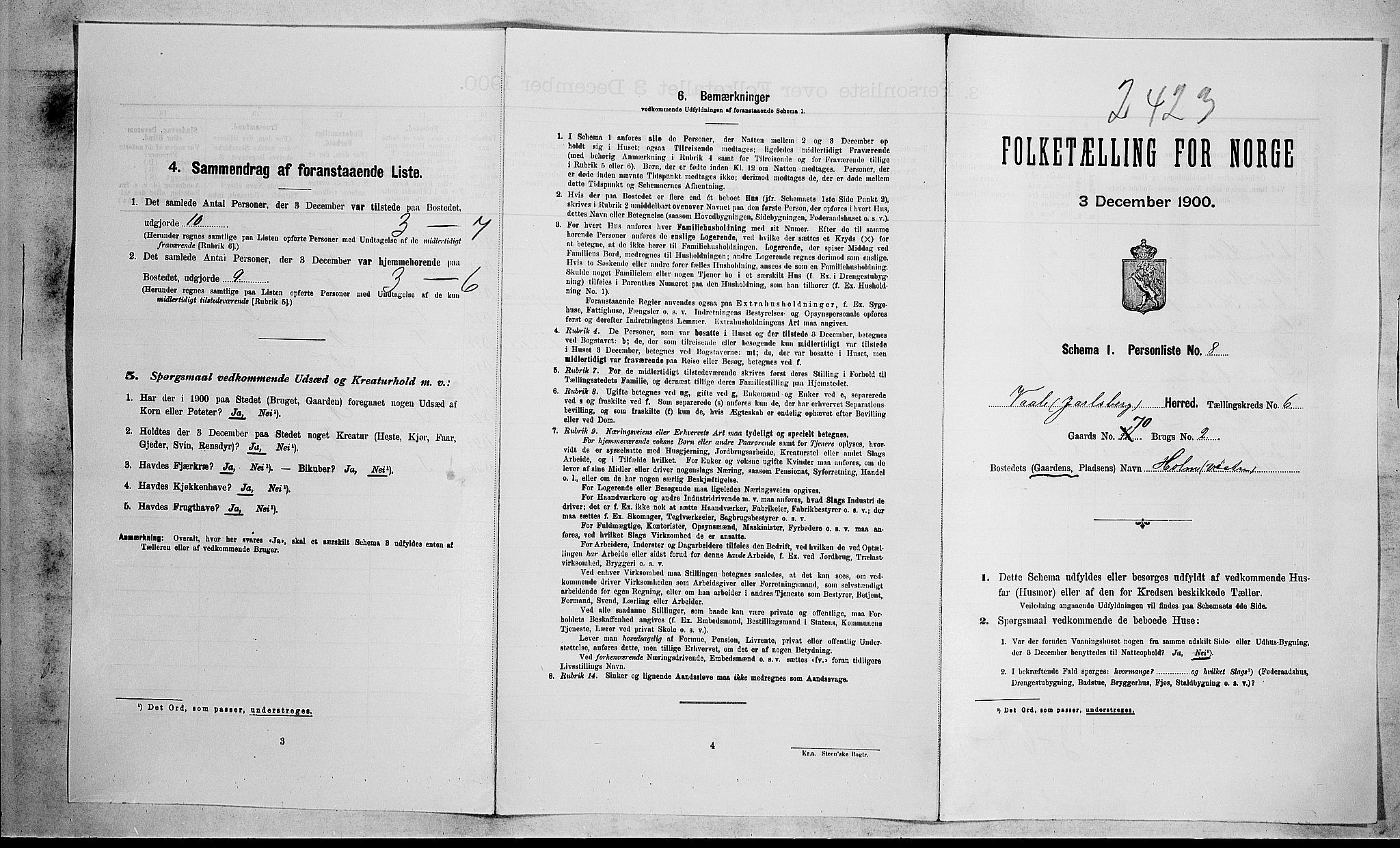 RA, 1900 census for Våle, 1900, p. 711