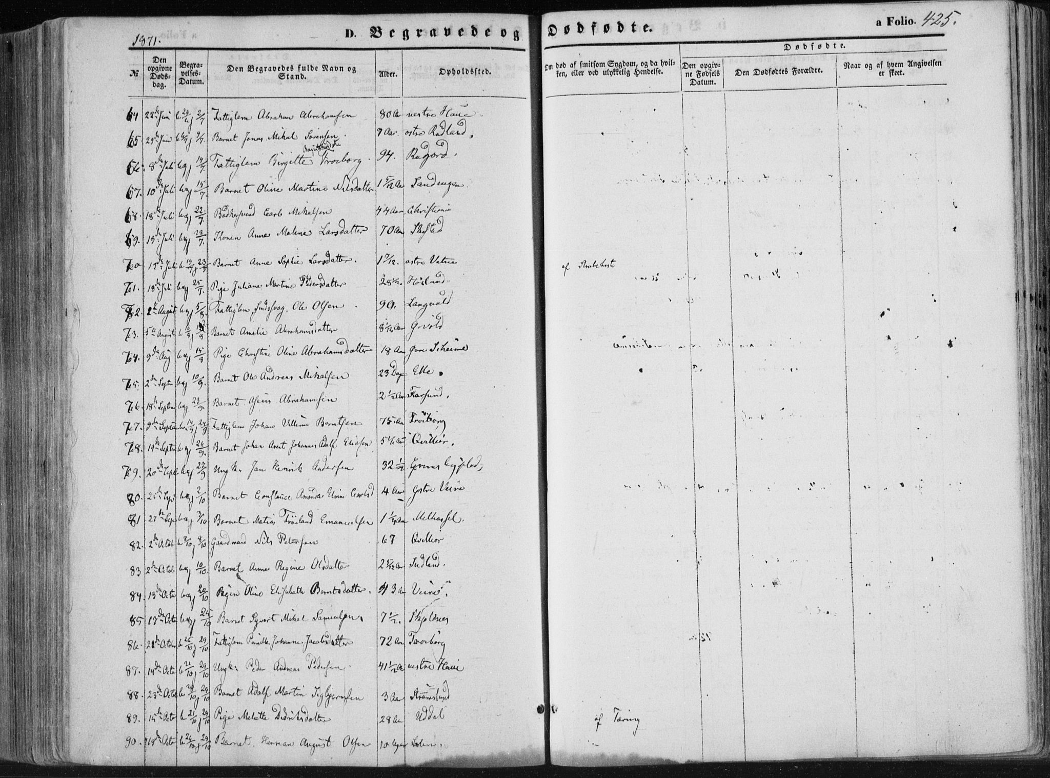 Lista sokneprestkontor, AV/SAK-1111-0027/F/Fa/L0011: Parish register (official) no. A 11, 1861-1878, p. 425