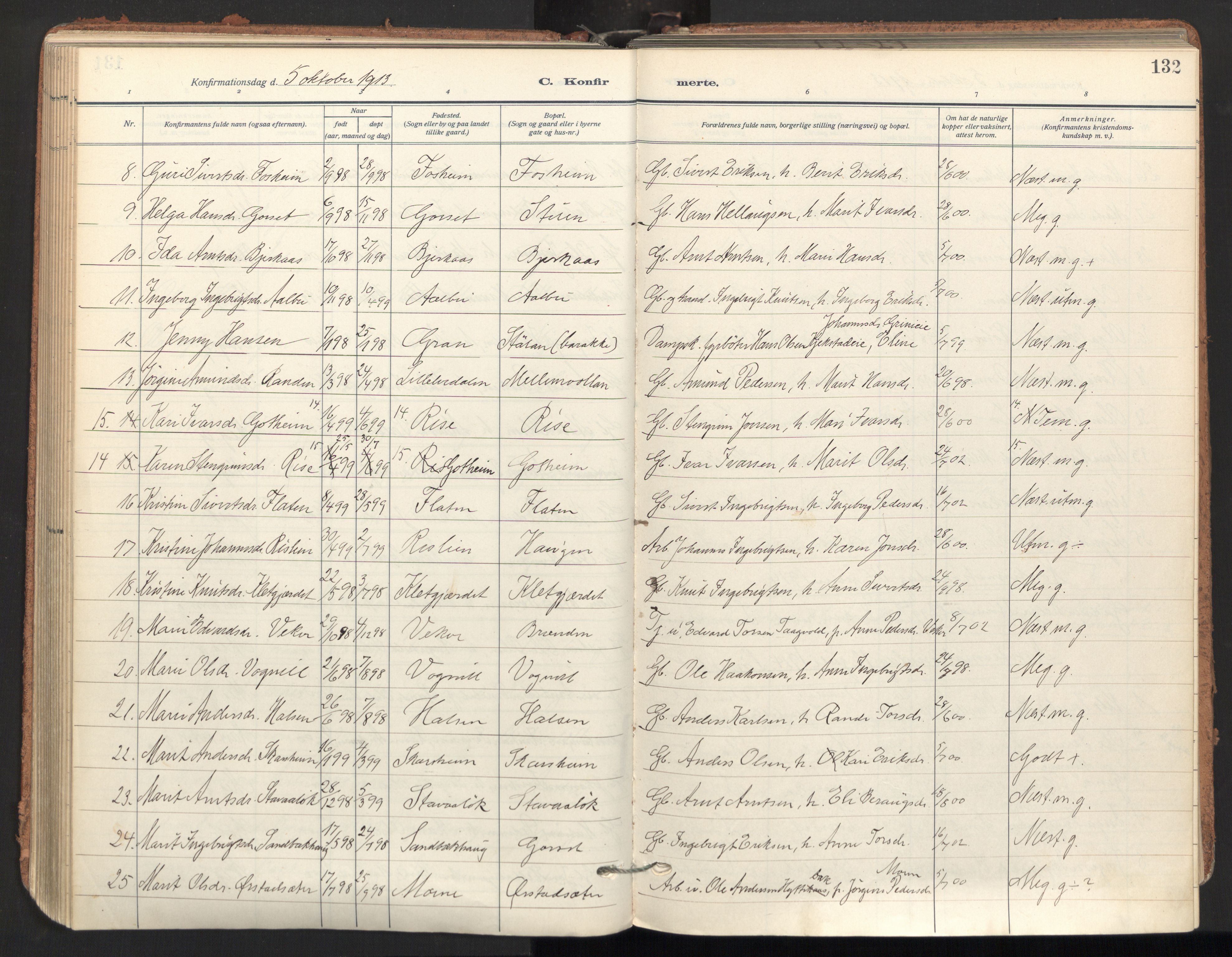 Ministerialprotokoller, klokkerbøker og fødselsregistre - Sør-Trøndelag, SAT/A-1456/678/L0909: Parish register (official) no. 678A17, 1912-1930, p. 132