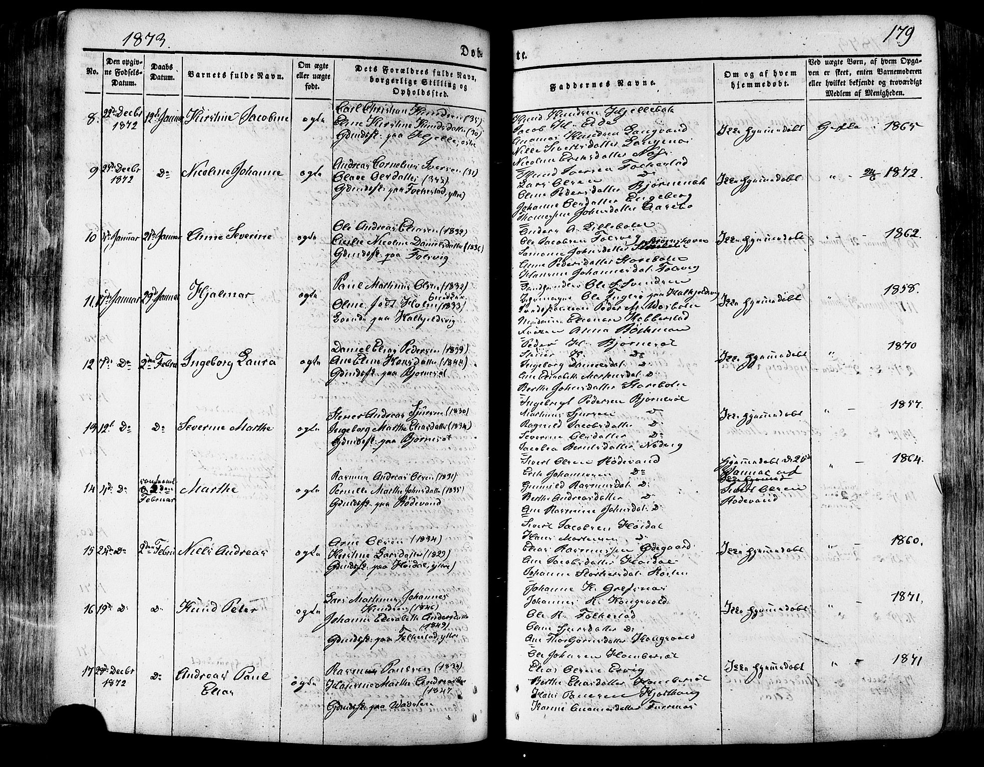 Ministerialprotokoller, klokkerbøker og fødselsregistre - Møre og Romsdal, SAT/A-1454/511/L0140: Parish register (official) no. 511A07, 1851-1878, p. 179