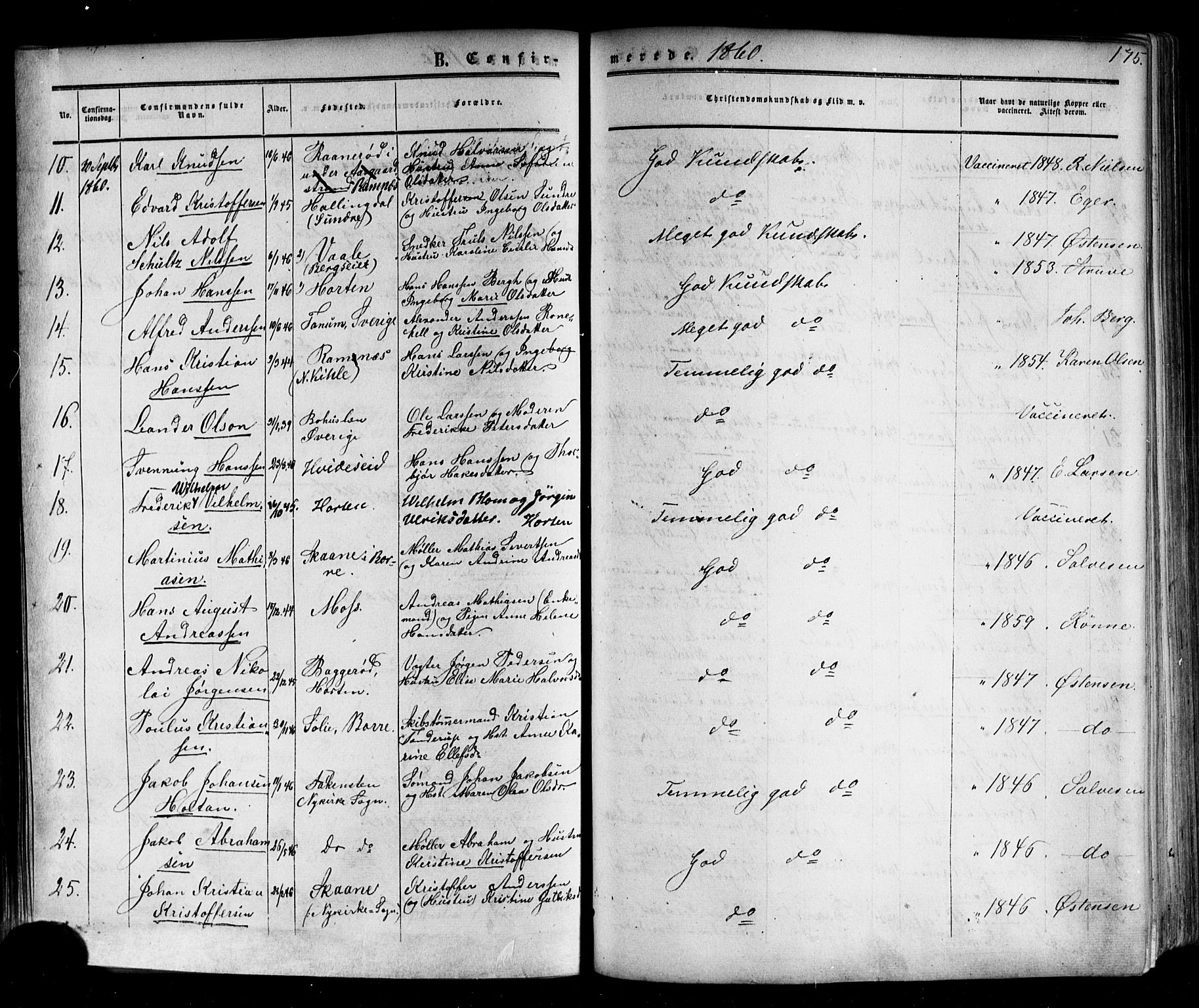 Horten kirkebøker, AV/SAKO-A-348/F/Fa/L0001: Parish register (official) no. 1, 1855-1871, p. 175