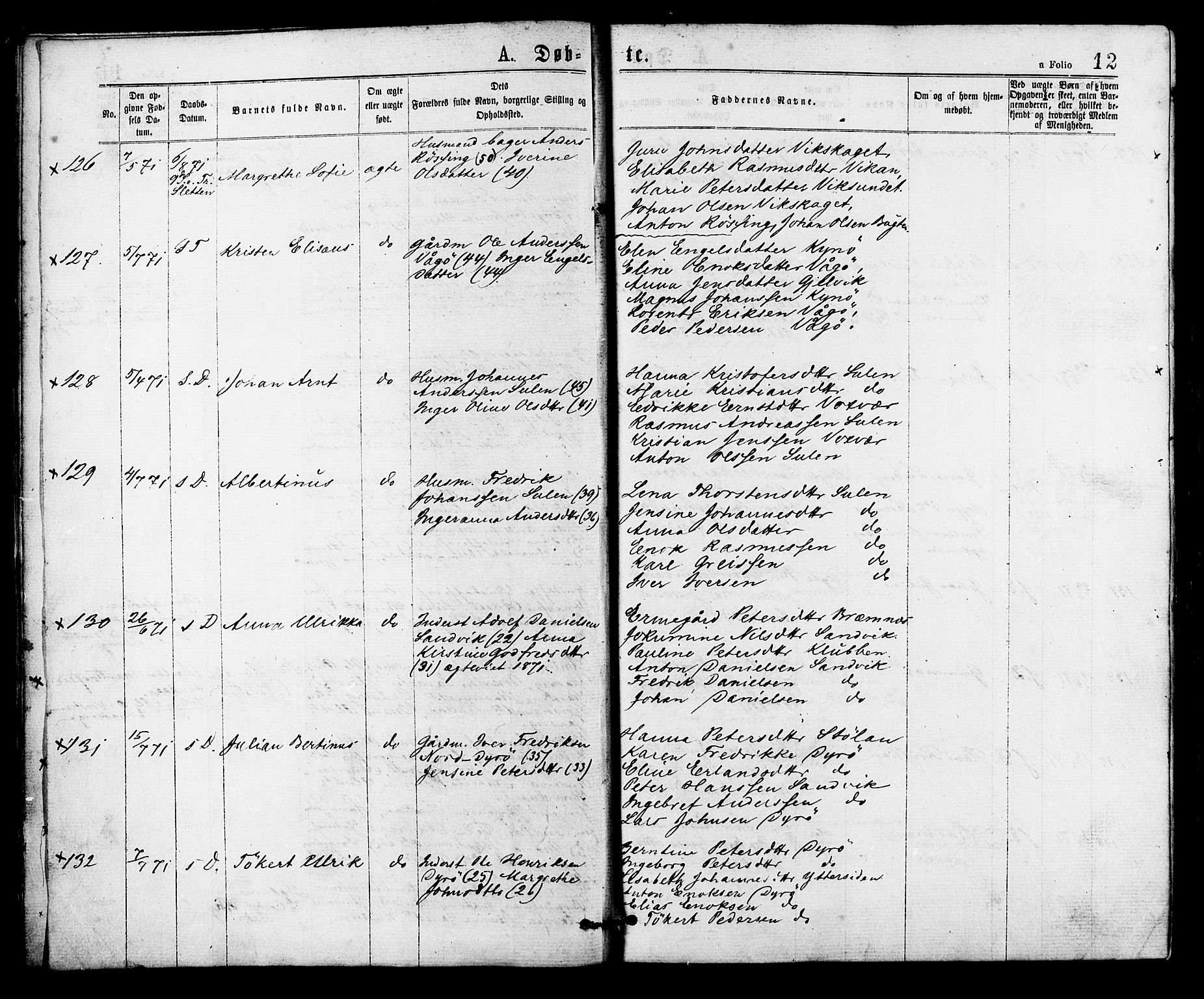 Ministerialprotokoller, klokkerbøker og fødselsregistre - Sør-Trøndelag, AV/SAT-A-1456/634/L0532: Parish register (official) no. 634A08, 1871-1881, p. 12