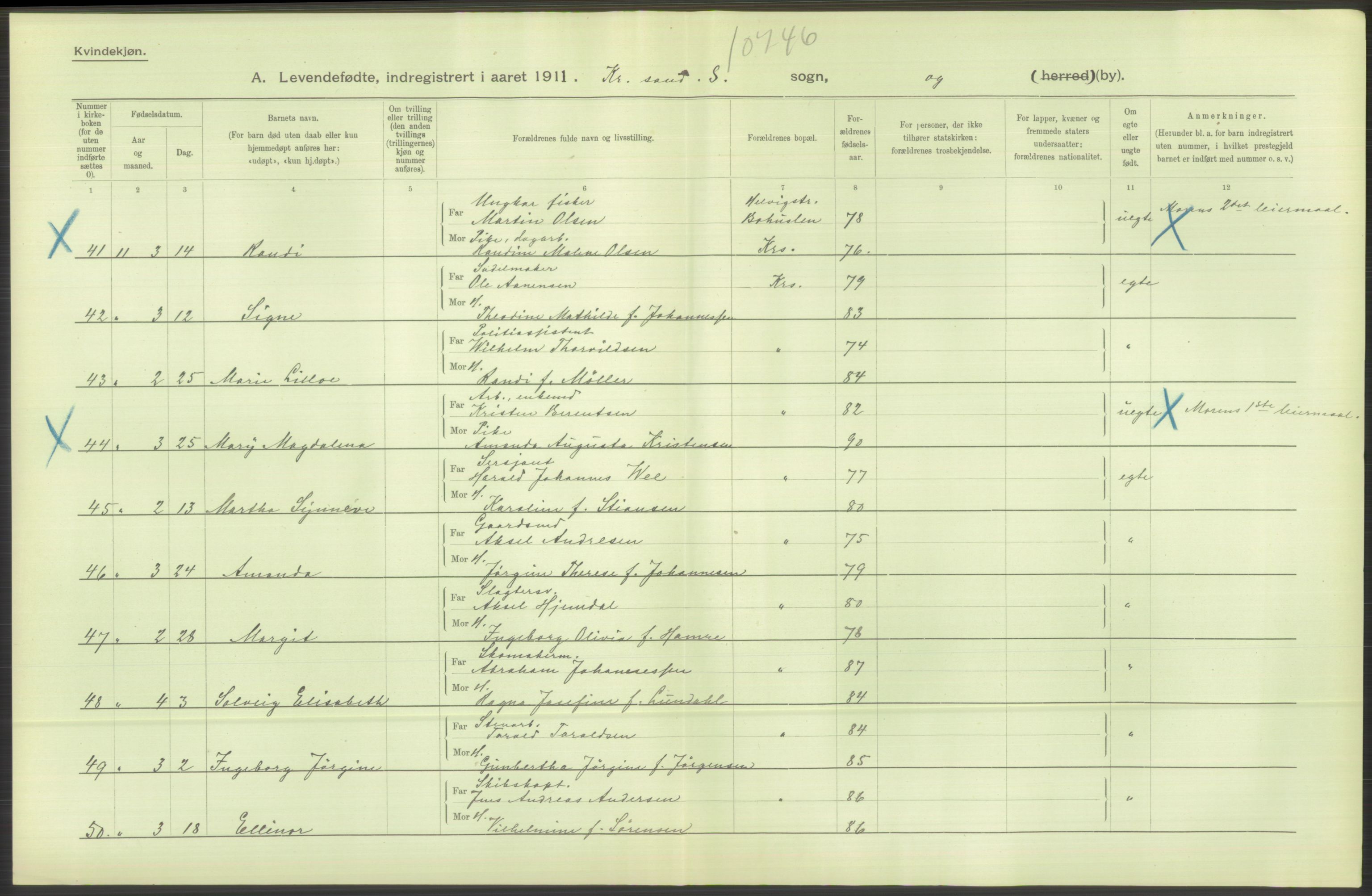 Statistisk sentralbyrå, Sosiodemografiske emner, Befolkning, AV/RA-S-2228/D/Df/Dfb/Dfba/L0023: Lister og Mandals amt:  Levendefødte menn og kvinner. Bygder og byer., 1911, p. 30