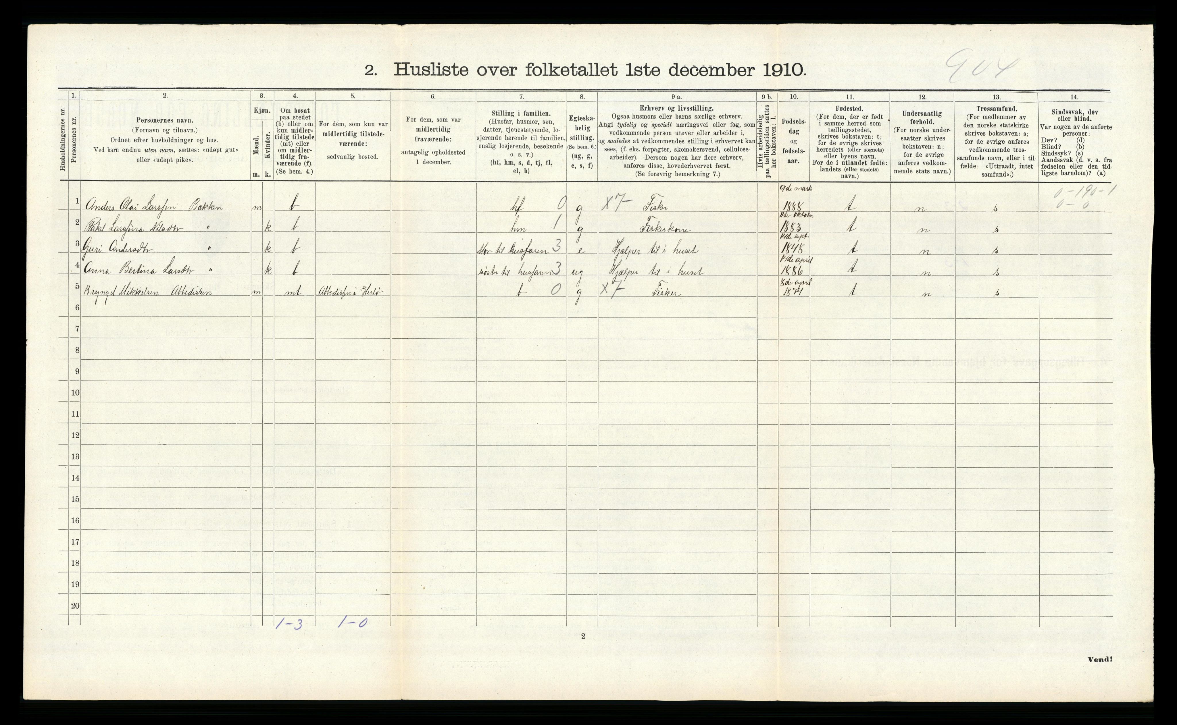 RA, 1910 census for Herdla, 1910, p. 521