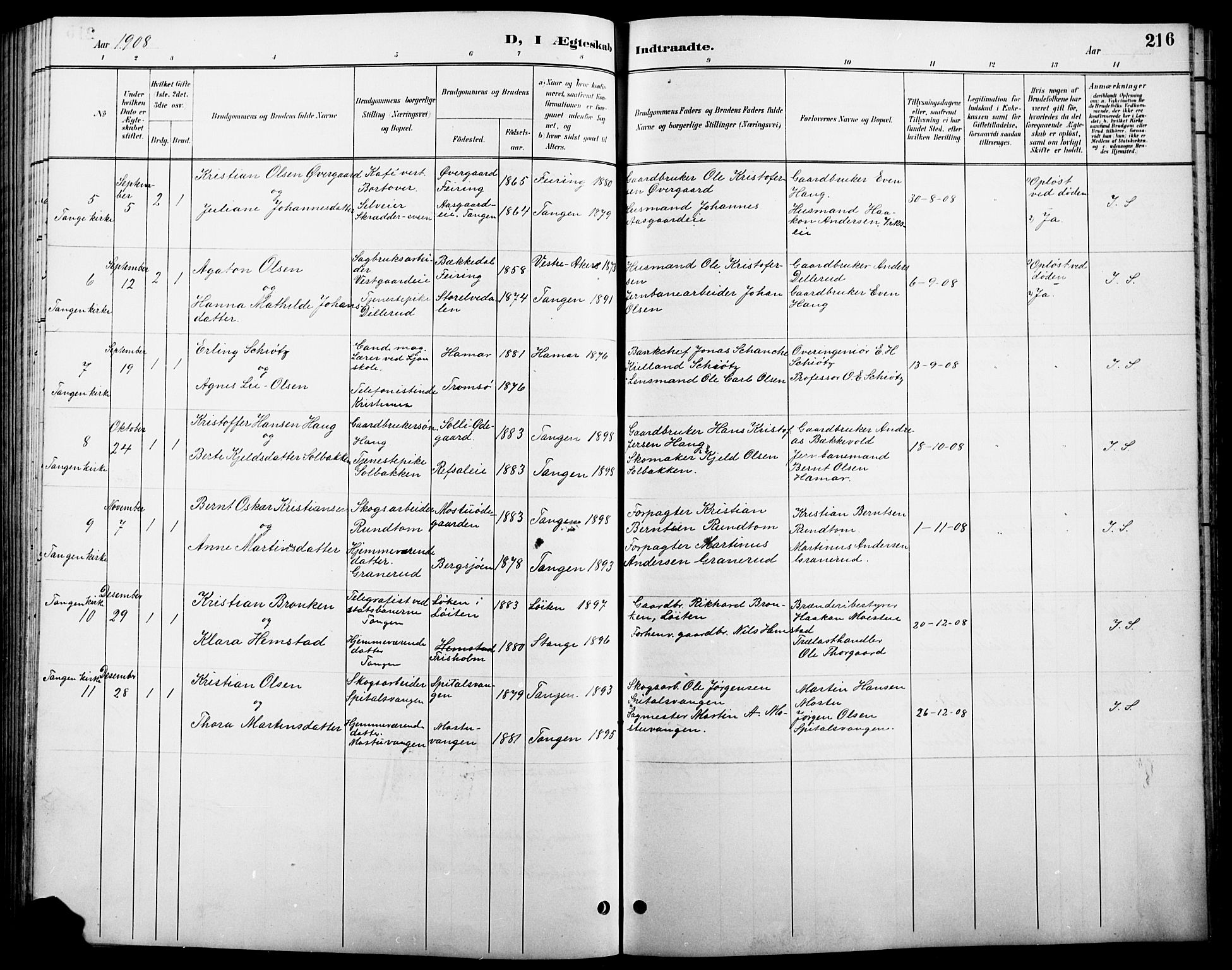 Stange prestekontor, SAH/PREST-002/L/L0011: Parish register (copy) no. 11, 1895-1917, p. 216