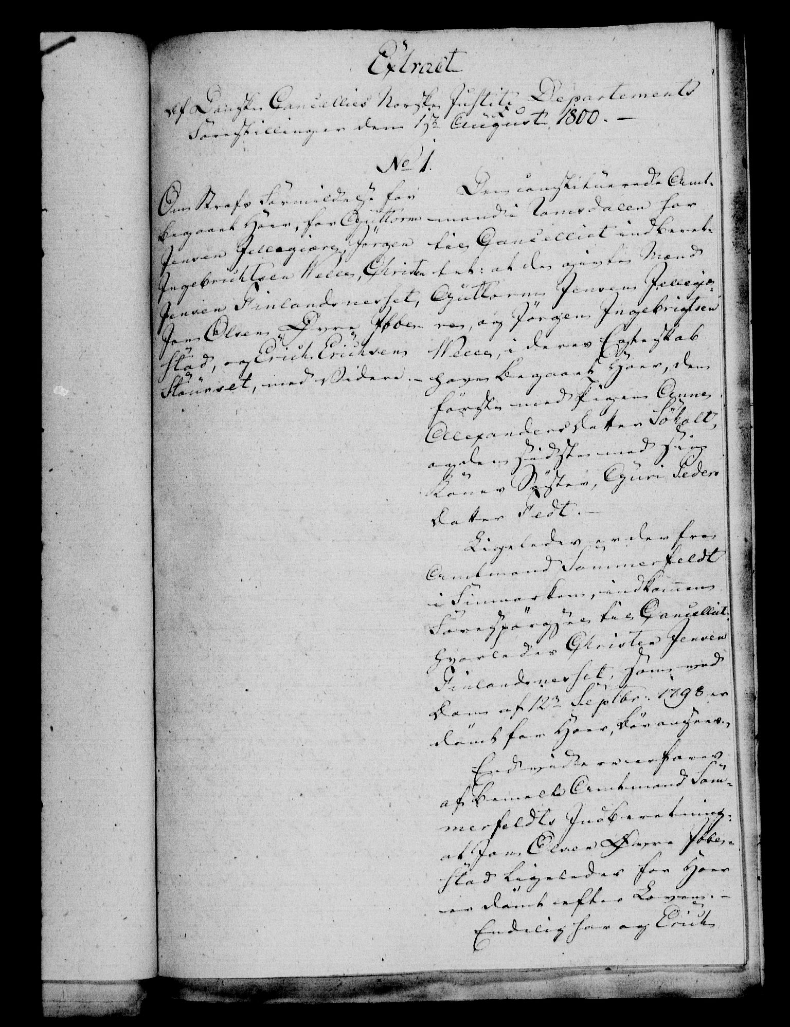Danske Kanselli 1800-1814, RA/EA-3024/H/Hf/Hfa/Hfaa/L0001: Ekstrakt av forestillinger, 1800