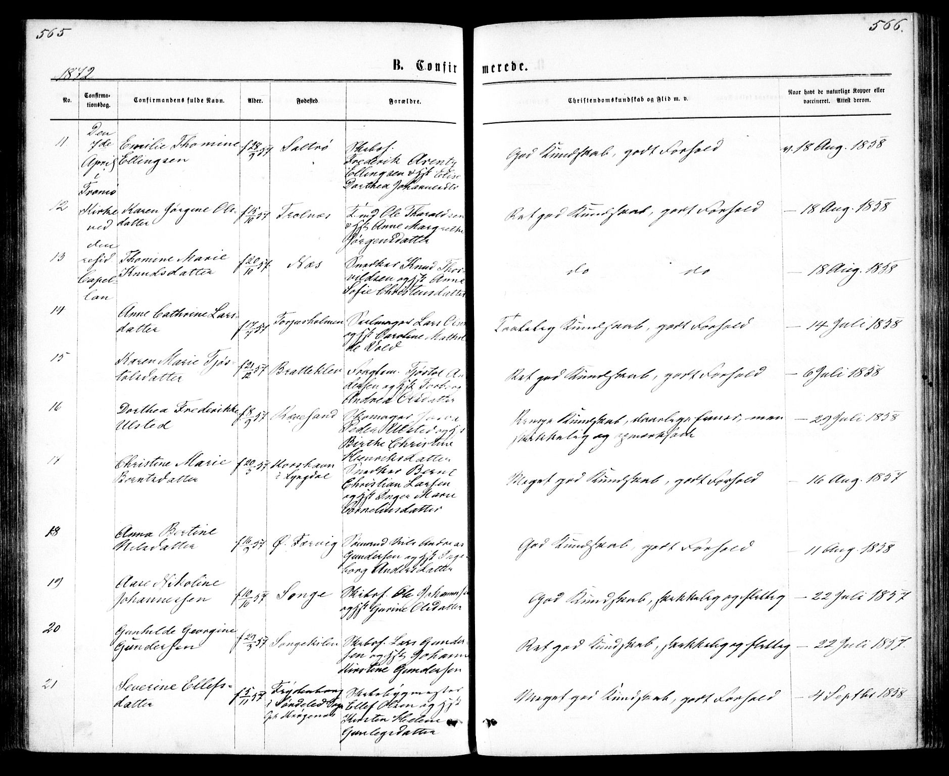 Tromøy sokneprestkontor, AV/SAK-1111-0041/F/Fa/L0008: Parish register (official) no. A 8, 1870-1877, p. 565-566