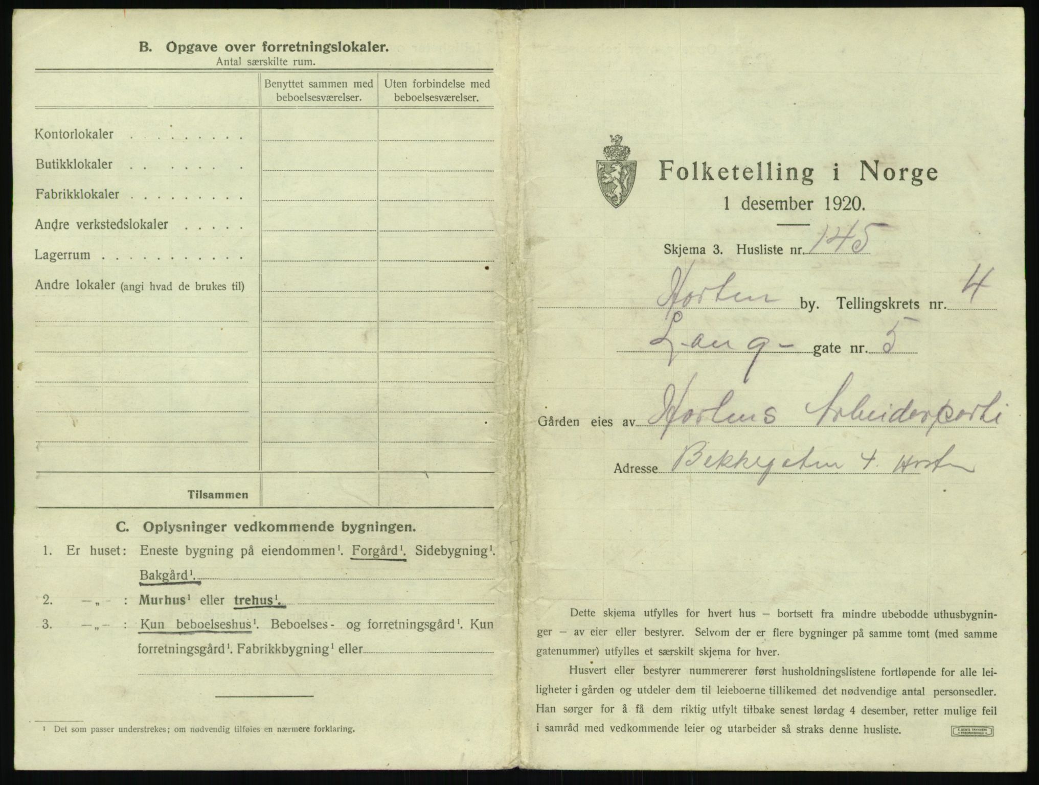 SAKO, 1920 census for Horten, 1920, p. 1509
