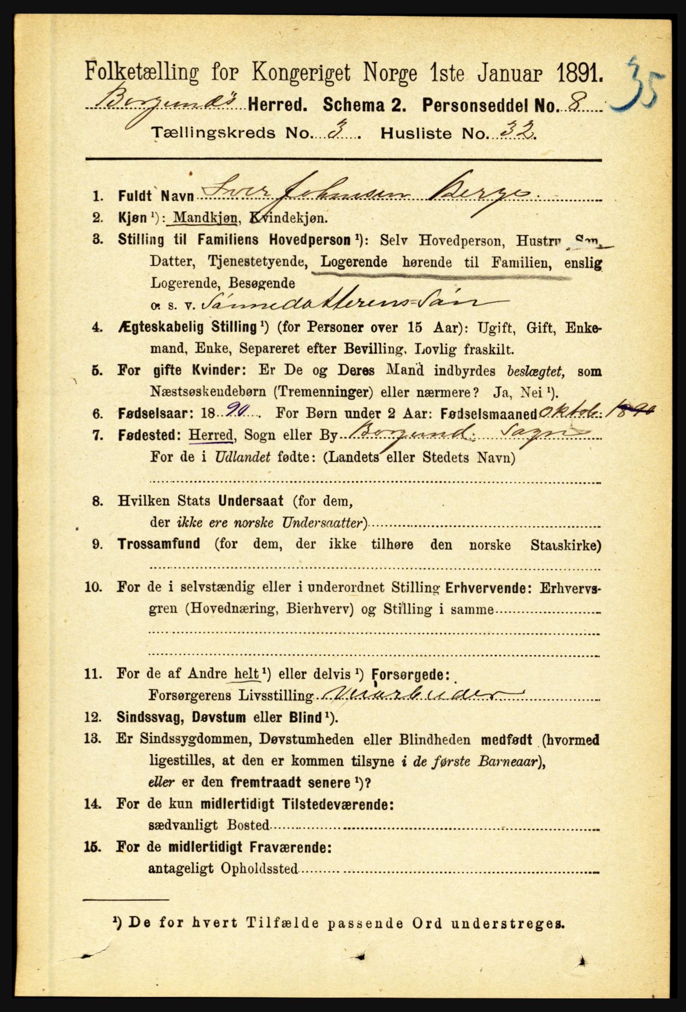 RA, 1891 census for 1423 Borgund, 1891, p. 772