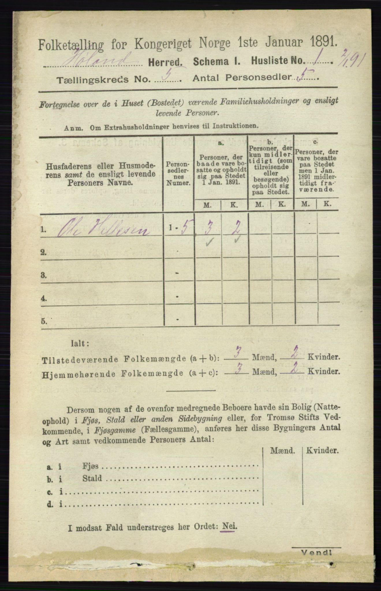 RA, 1891 census for 0221 Høland, 1891, p. 3377