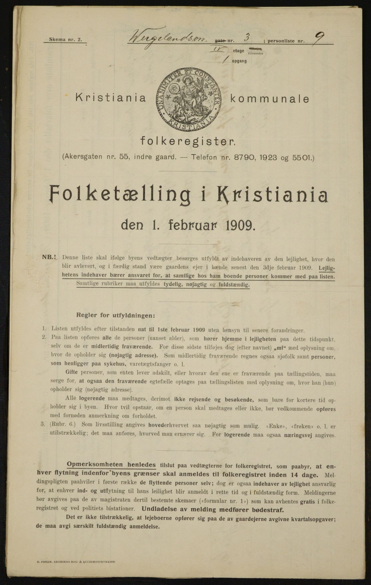 OBA, Municipal Census 1909 for Kristiania, 1909, p. 115962