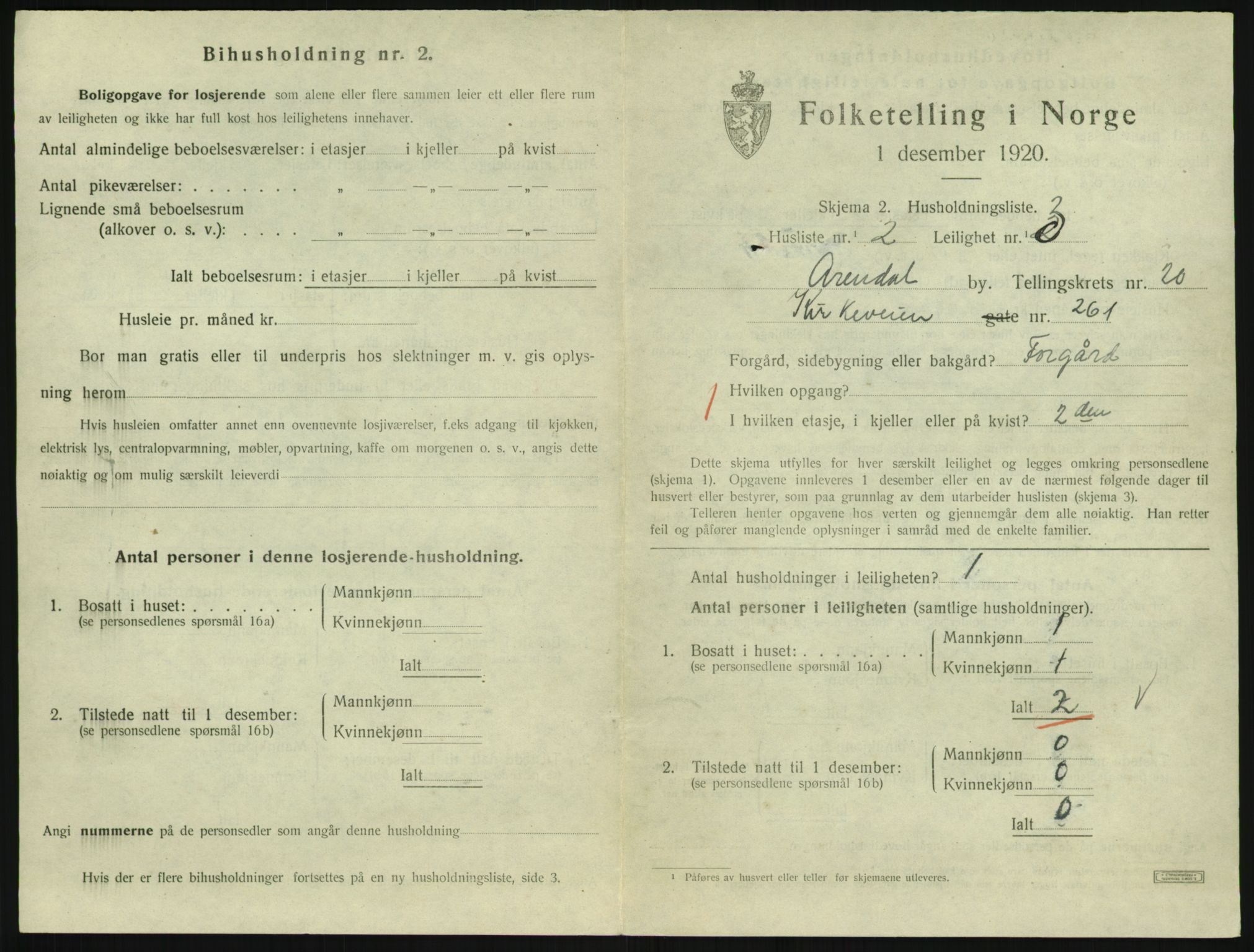 SAK, 1920 census for Arendal, 1920, p. 8300