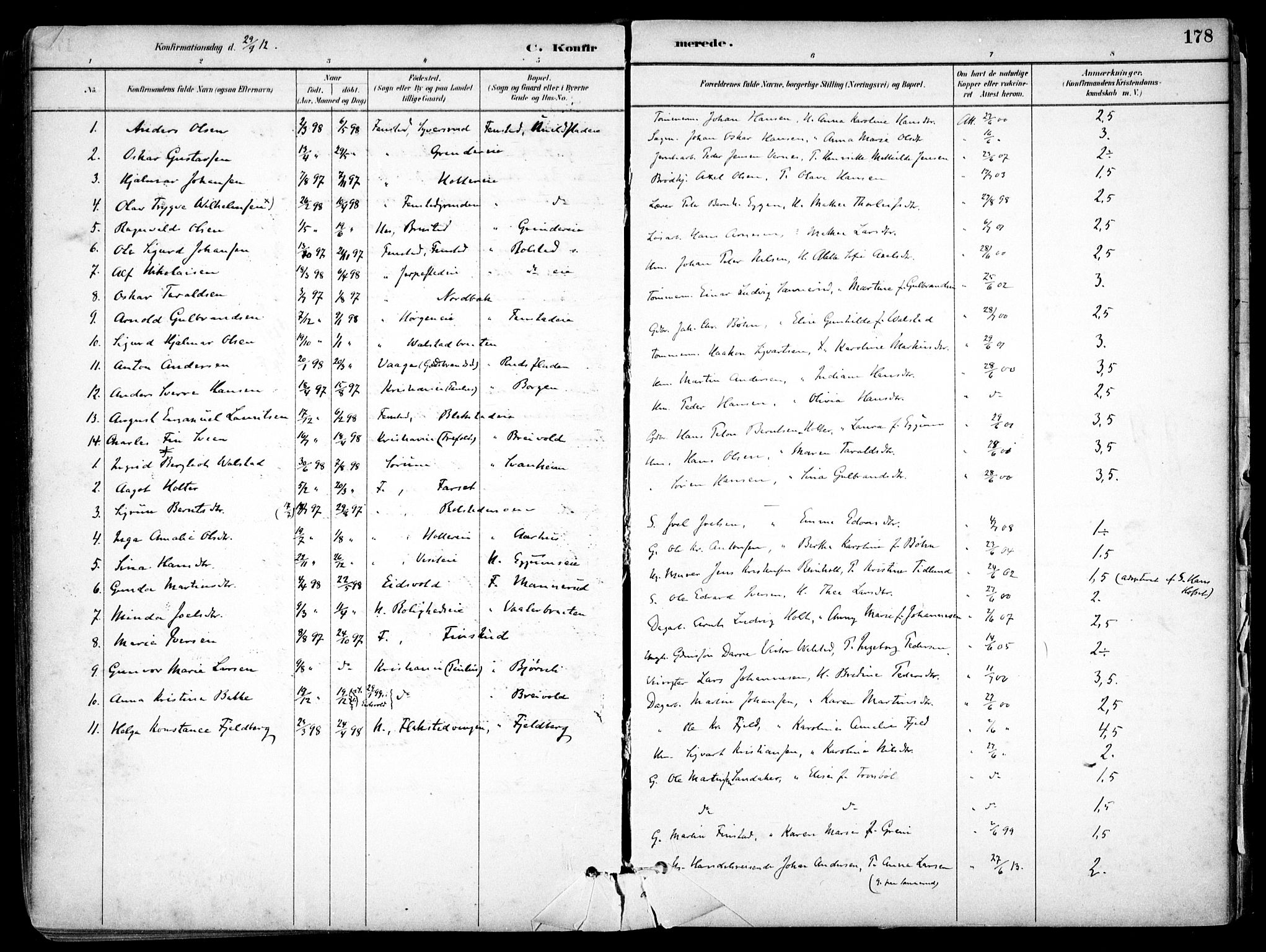 Nes prestekontor Kirkebøker, SAO/A-10410/F/Fb/L0002: Parish register (official) no. II 2, 1883-1918, p. 178