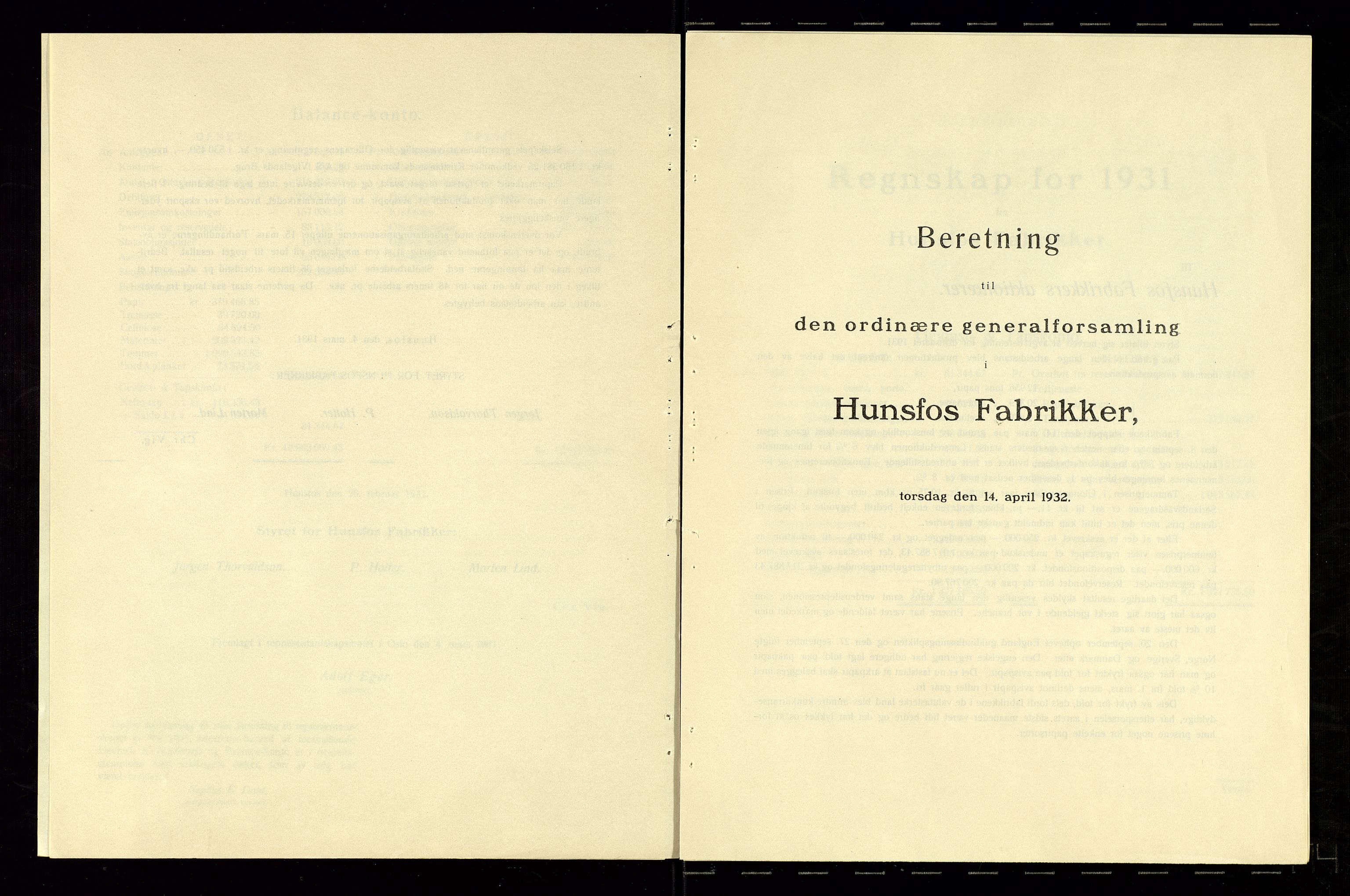 Hunsfos fabrikker, SAK/D/1440/01/L0001/0003: Vedtekter, anmeldelser og årsberetninger / Årsberetninger og regnskap, 1918-1989, p. 57