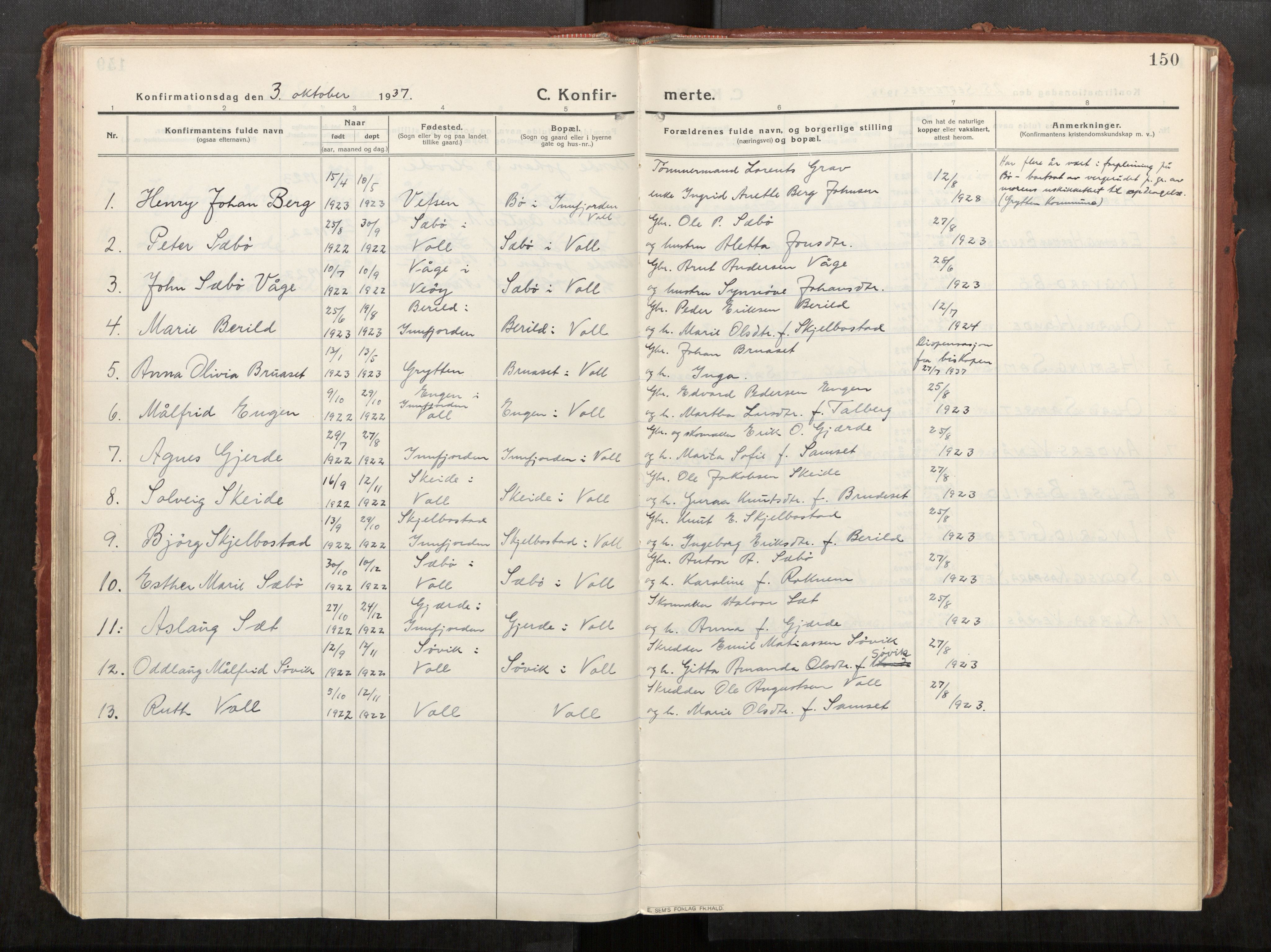 Eid sokneprestkontor, AV/SAT-A-1254: Parish register (official) no. 543A04, 1916-1956, p. 150