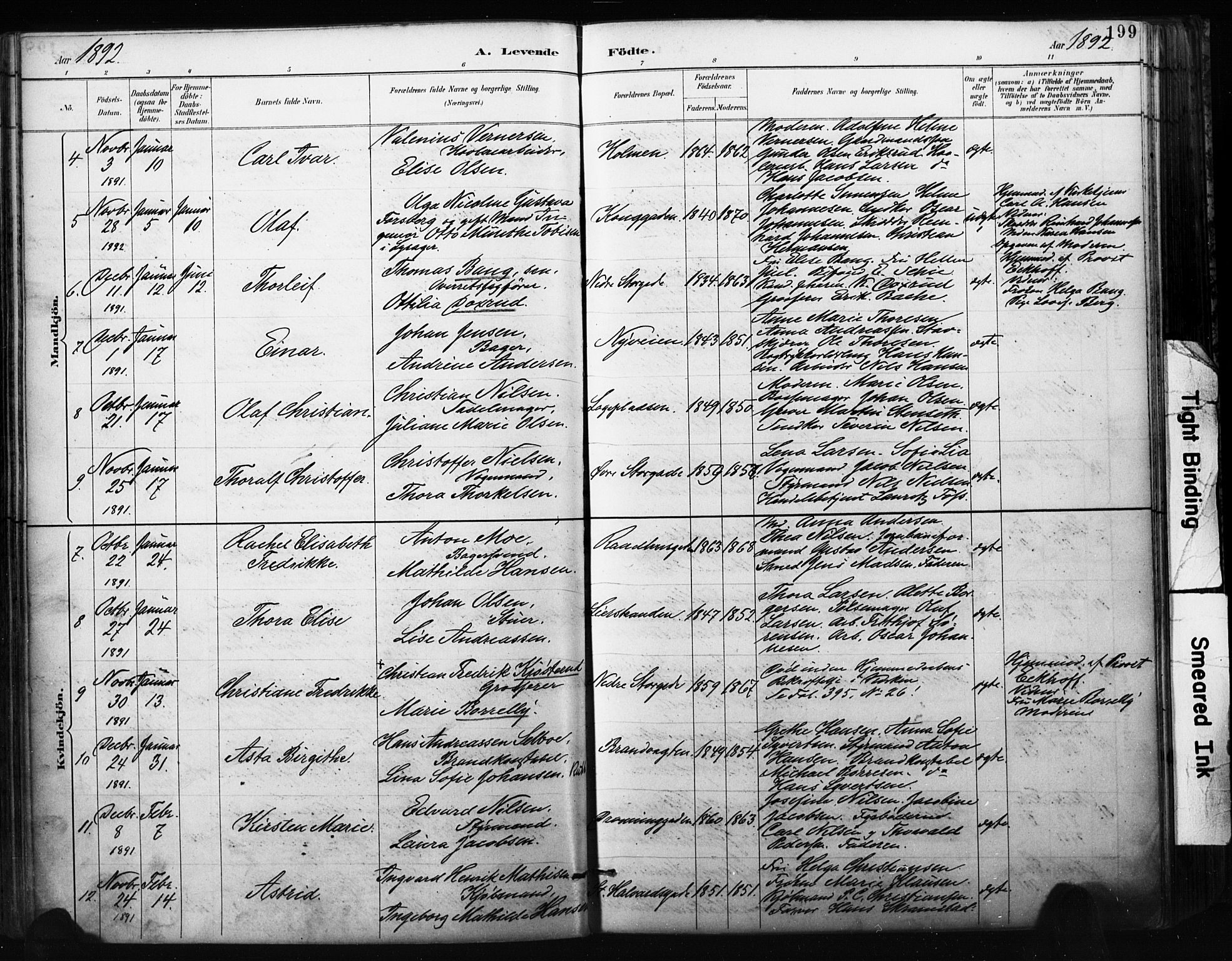 Bragernes kirkebøker, AV/SAKO-A-6/F/Fb/L0007: Parish register (official) no. II 7, 1885-1893, p. 199