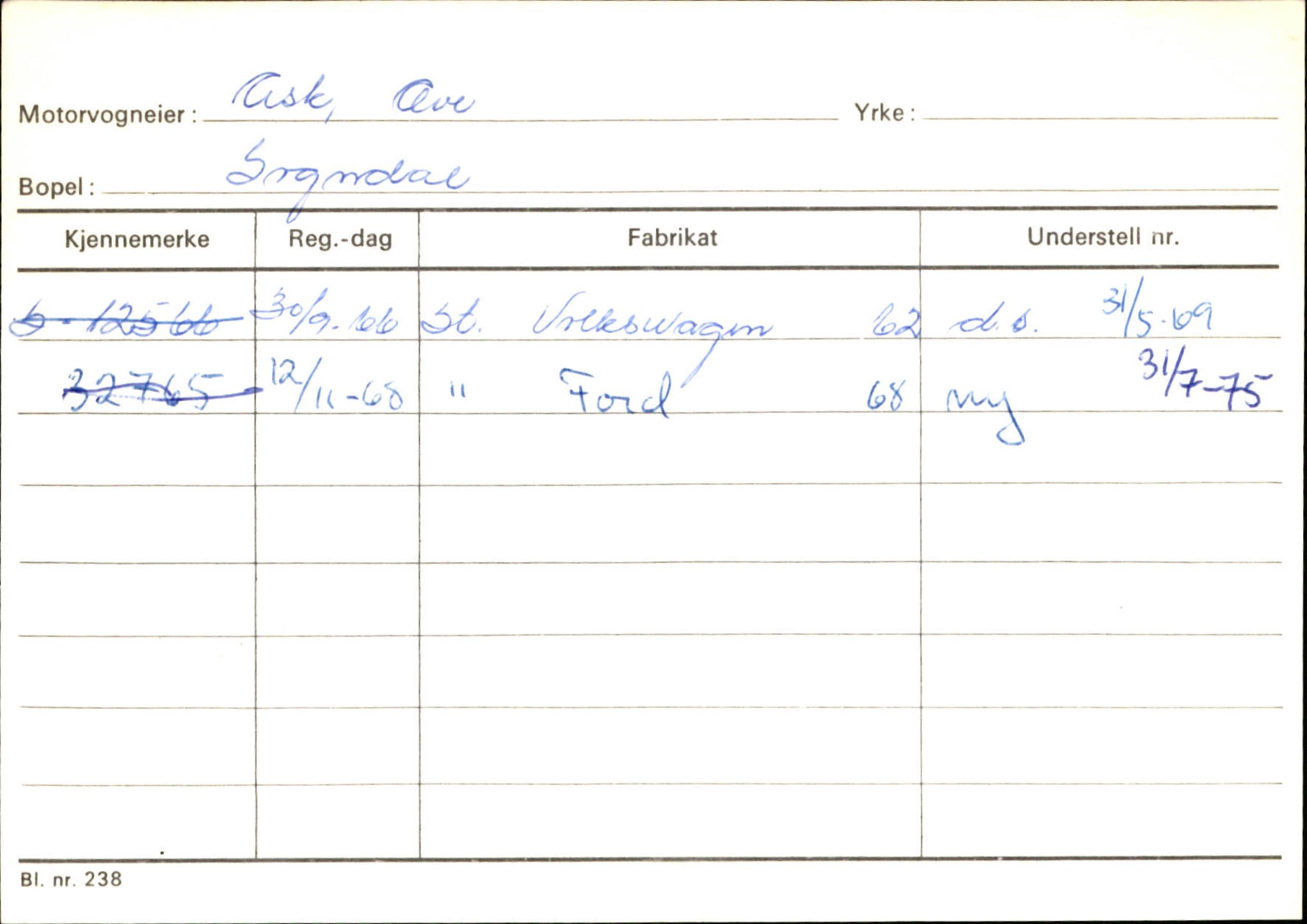 Statens vegvesen, Sogn og Fjordane vegkontor, SAB/A-5301/4/F/L0124: Eigarregister Sogndal A-U, 1945-1975, p. 32