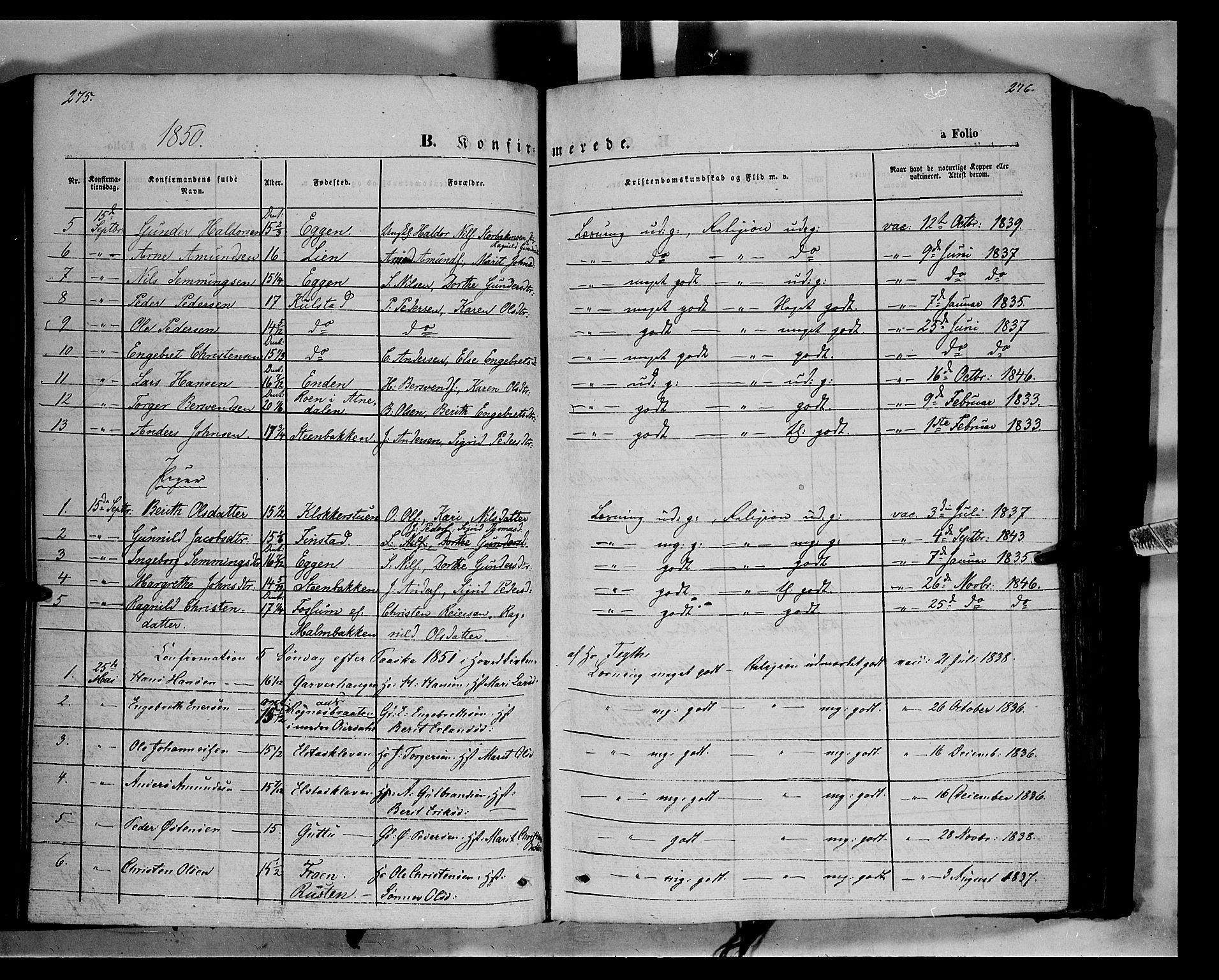 Ringebu prestekontor, SAH/PREST-082/H/Ha/Haa/L0006: Parish register (official) no. 6, 1848-1859, p. 275-276