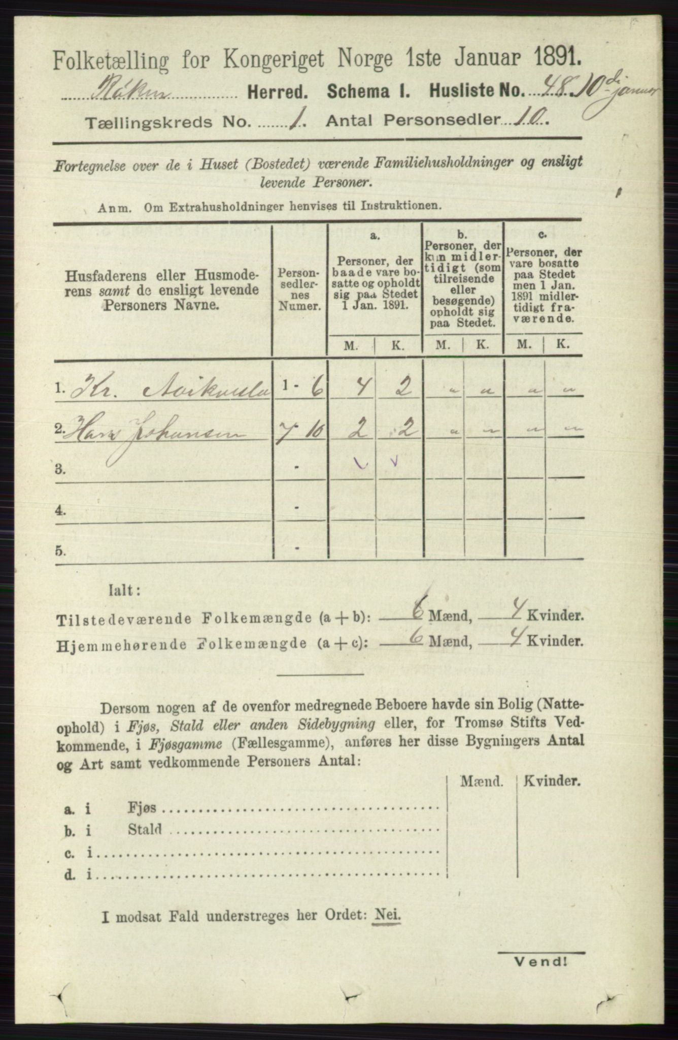 RA, 1891 census for 0627 Røyken, 1891, p. 71