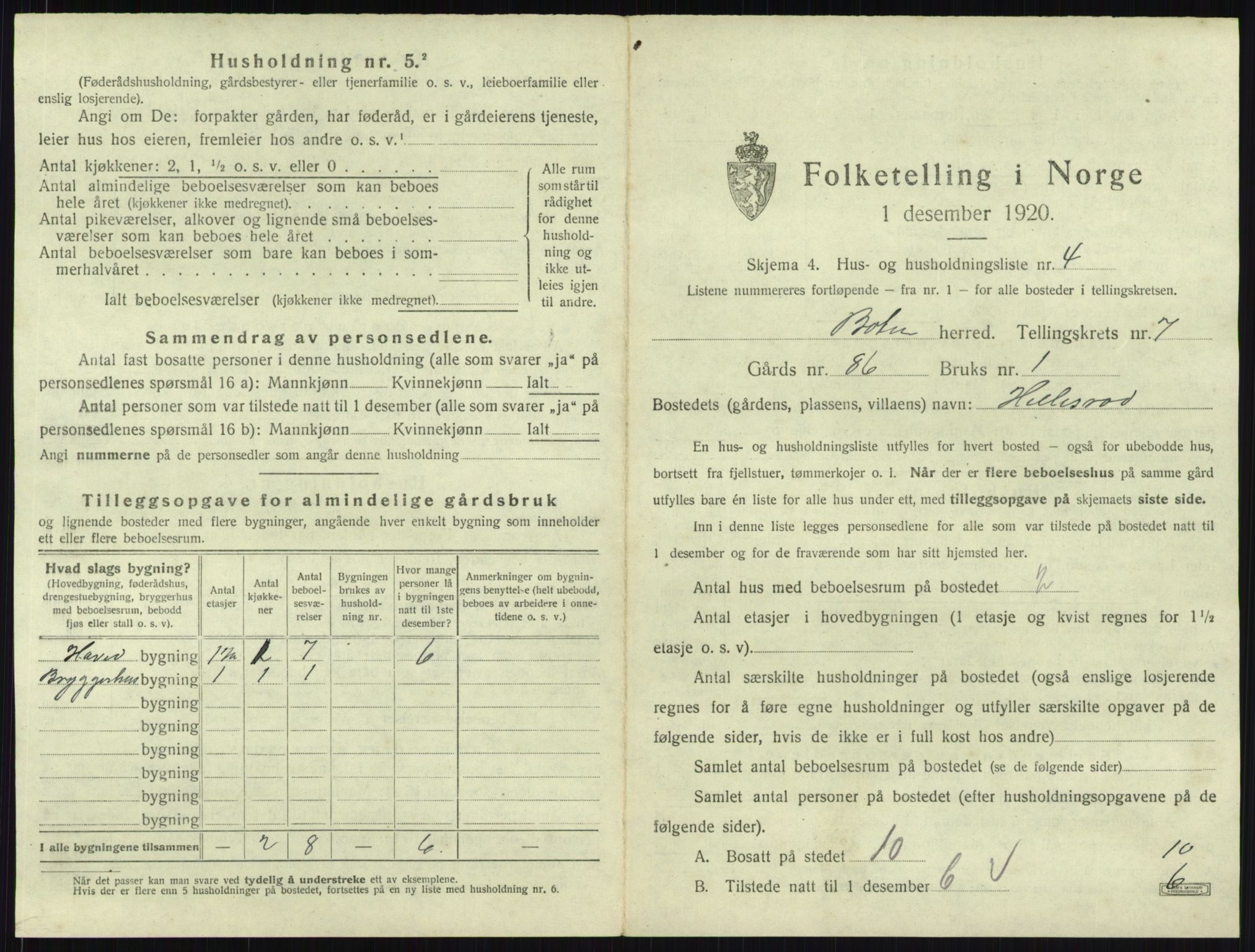 SAKO, 1920 census for Botne, 1920, p. 861