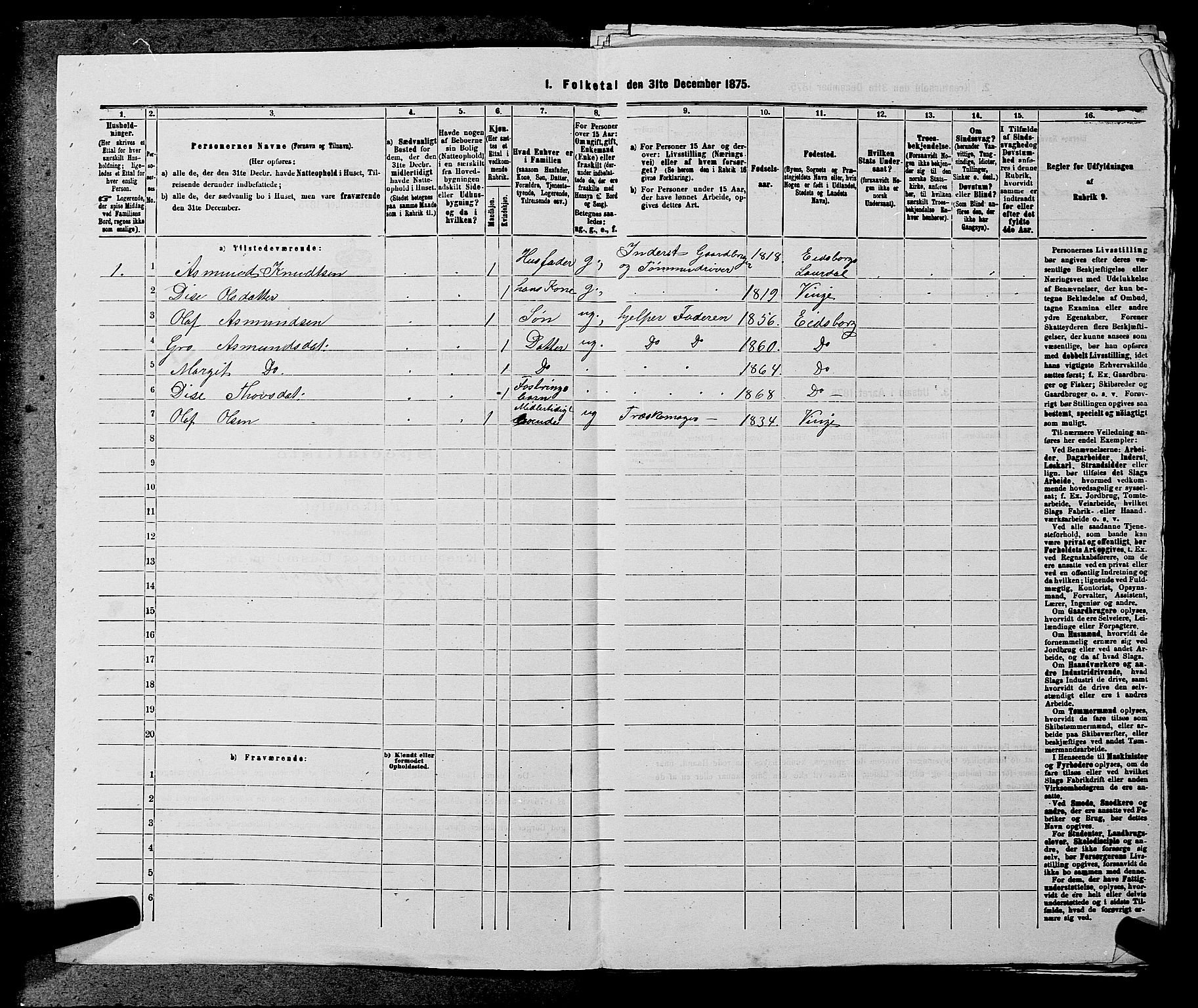 SAKO, 1875 census for 0833P Lårdal, 1875, p. 337