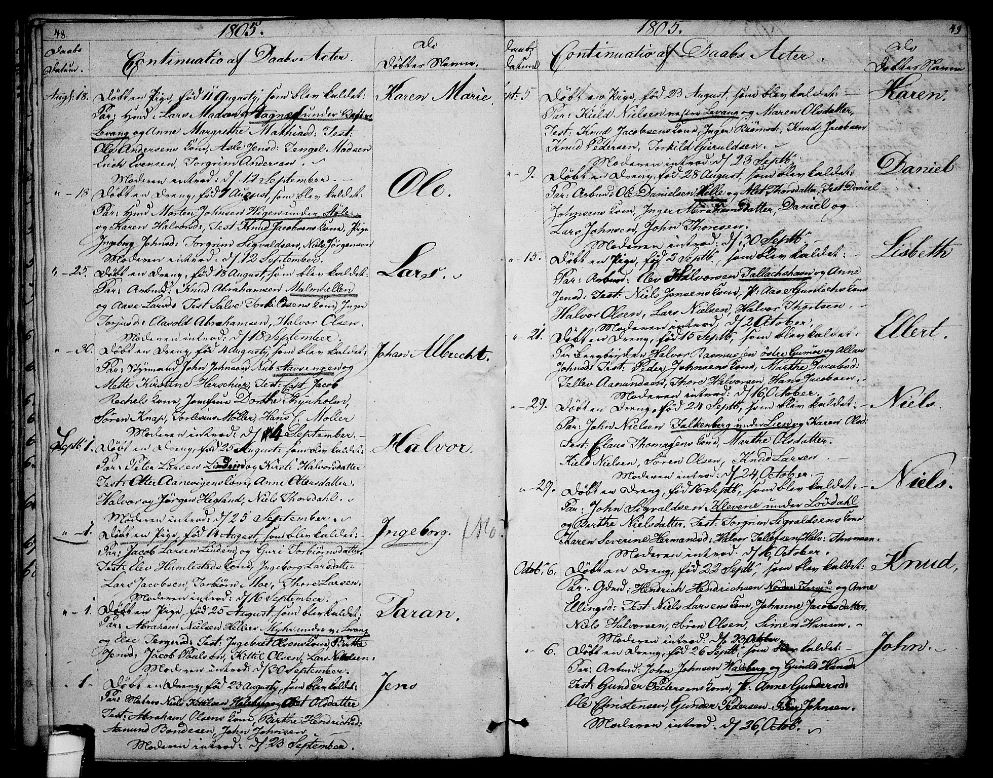 Sannidal kirkebøker, SAKO/A-296/F/Fa/L0003: Parish register (official) no. 3, 1803-1813, p. 48-49