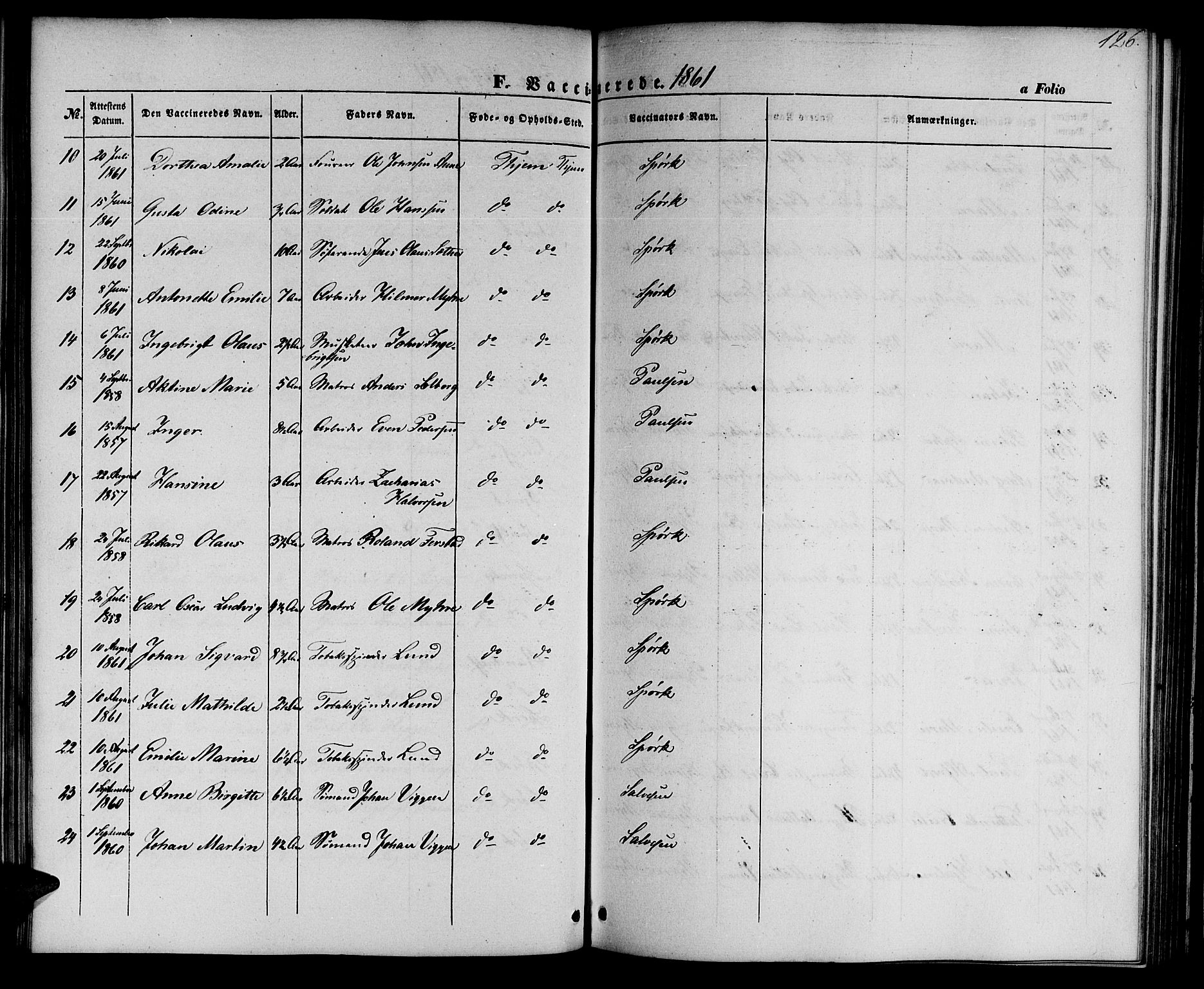 Ministerialprotokoller, klokkerbøker og fødselsregistre - Sør-Trøndelag, SAT/A-1456/602/L0113: Parish register (official) no. 602A11, 1849-1861, p. 126