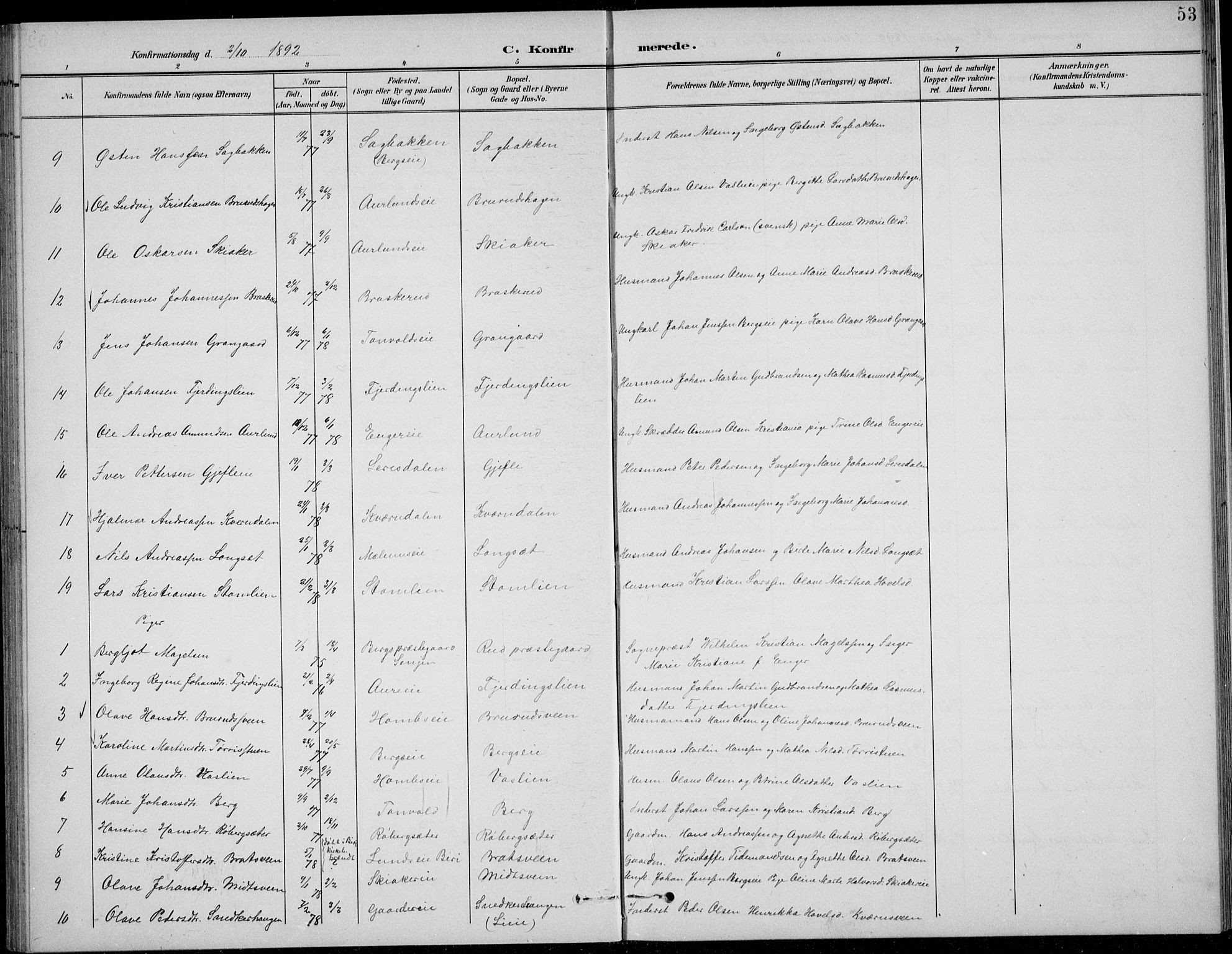 Nordre Land prestekontor, AV/SAH-PREST-124/H/Ha/Hab/L0014: Parish register (copy) no. 14, 1891-1907, p. 53