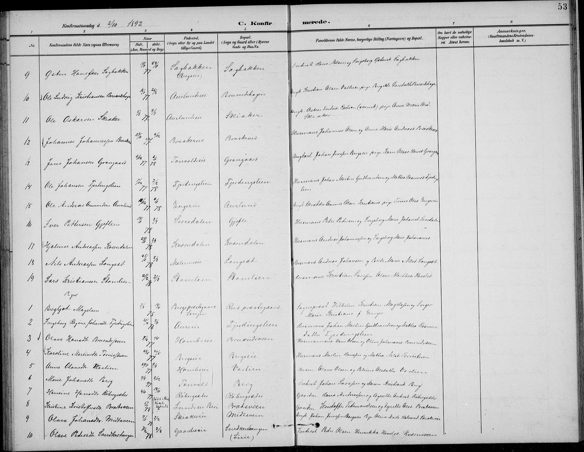 Nordre Land prestekontor, SAH/PREST-124/H/Ha/Hab/L0014: Parish register (copy) no. 14, 1891-1907, p. 53