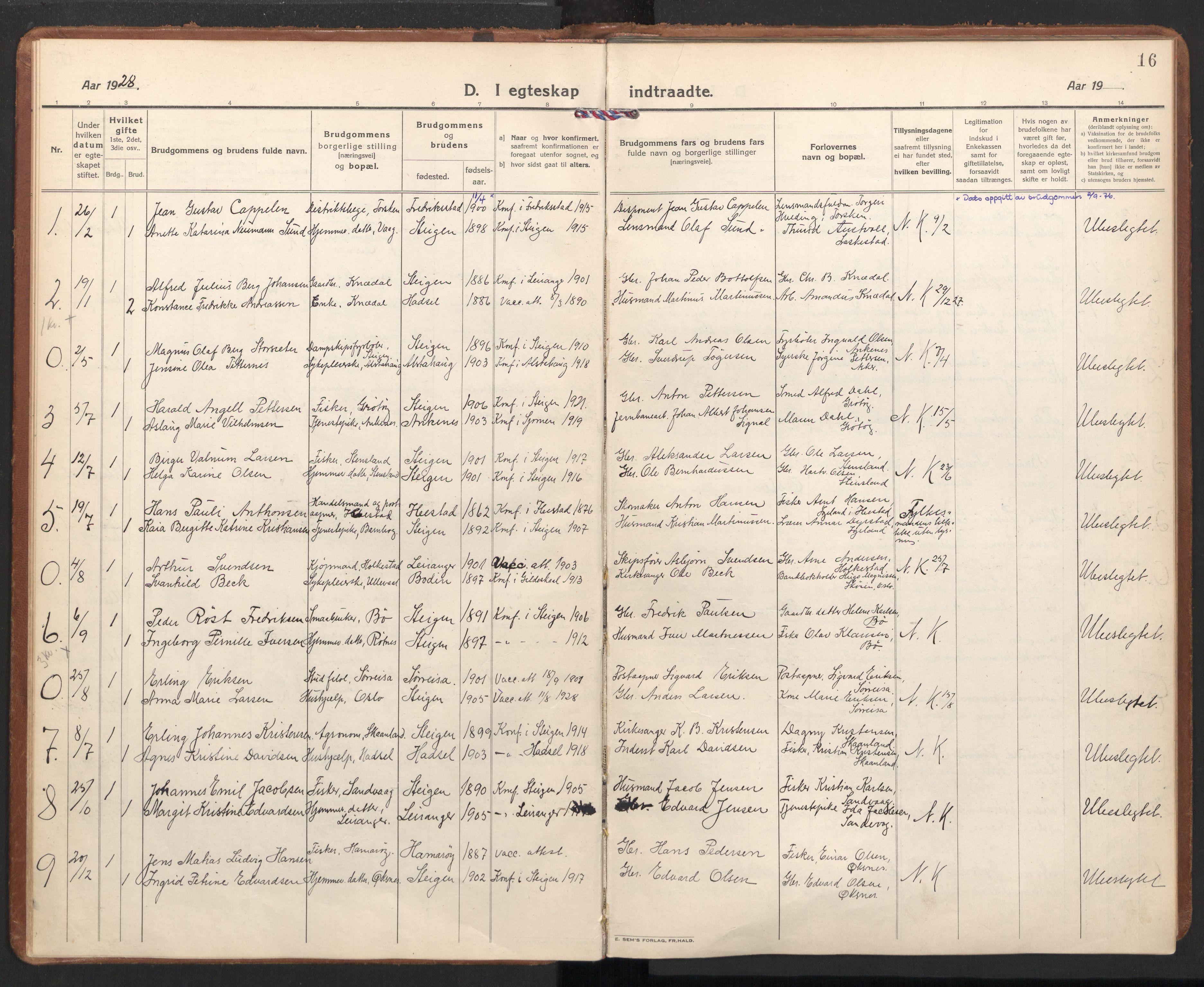 Ministerialprotokoller, klokkerbøker og fødselsregistre - Nordland, SAT/A-1459/855/L0809: Parish register (official) no. 855A18, 1921-1939, p. 16