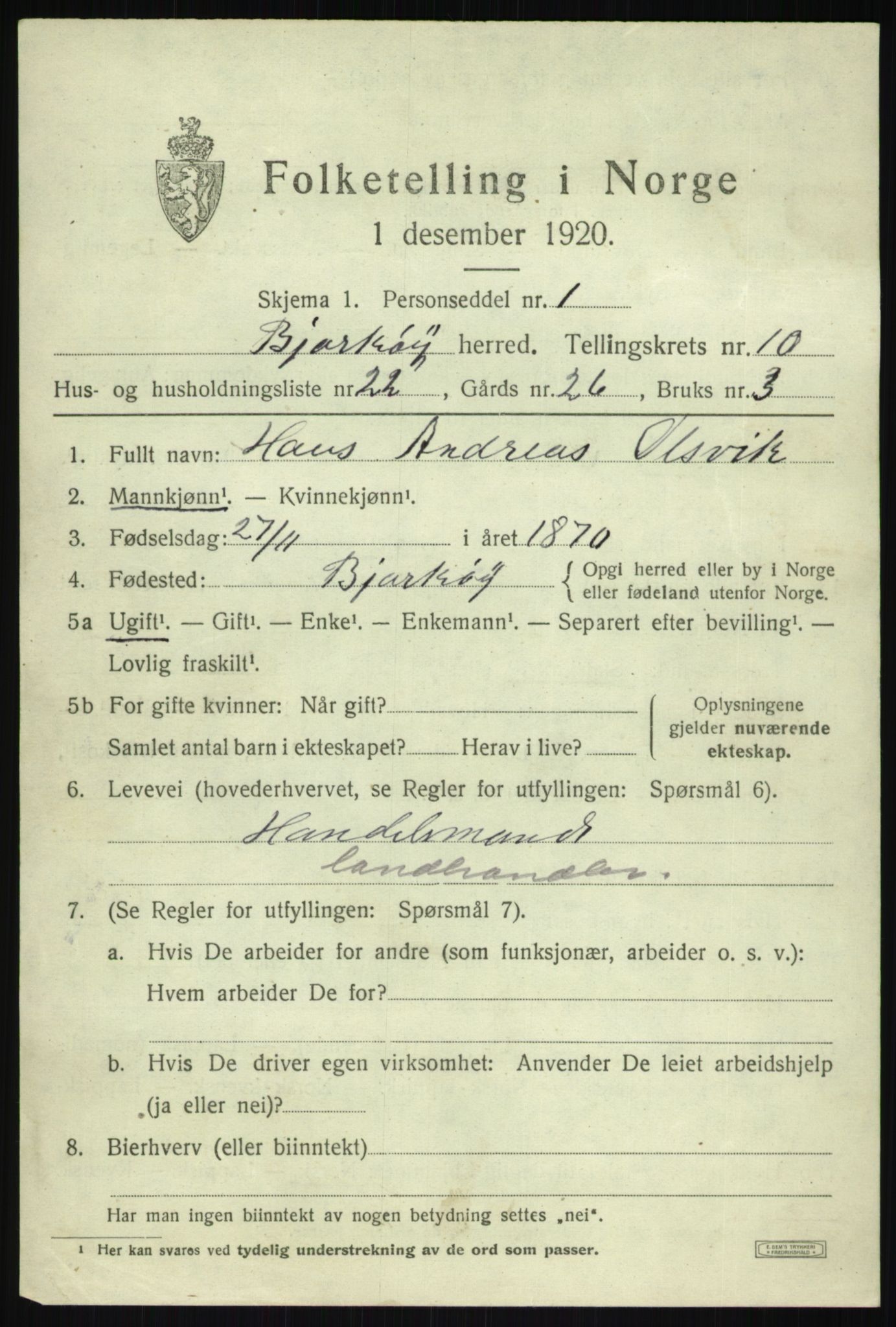 SATØ, 1920 census for Bjarkøy, 1920, p. 4275