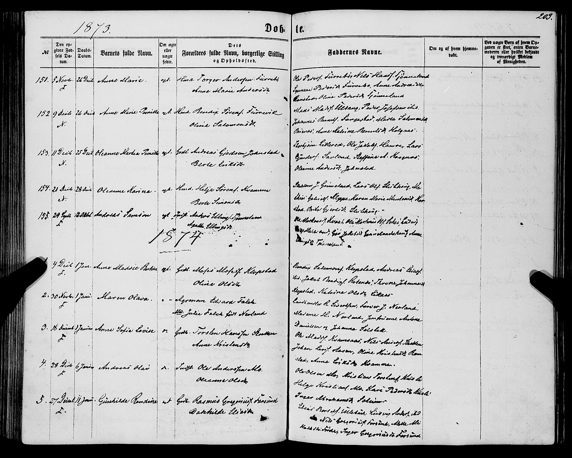 Førde sokneprestembete, SAB/A-79901/H/Haa/Haaa/L0009: Parish register (official) no. A 9, 1861-1877, p. 203