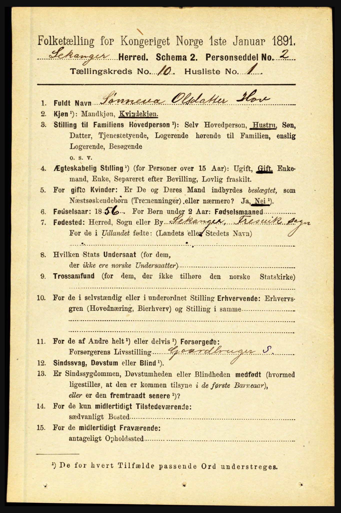 RA, 1891 census for 1419 Leikanger, 1891, p. 1815